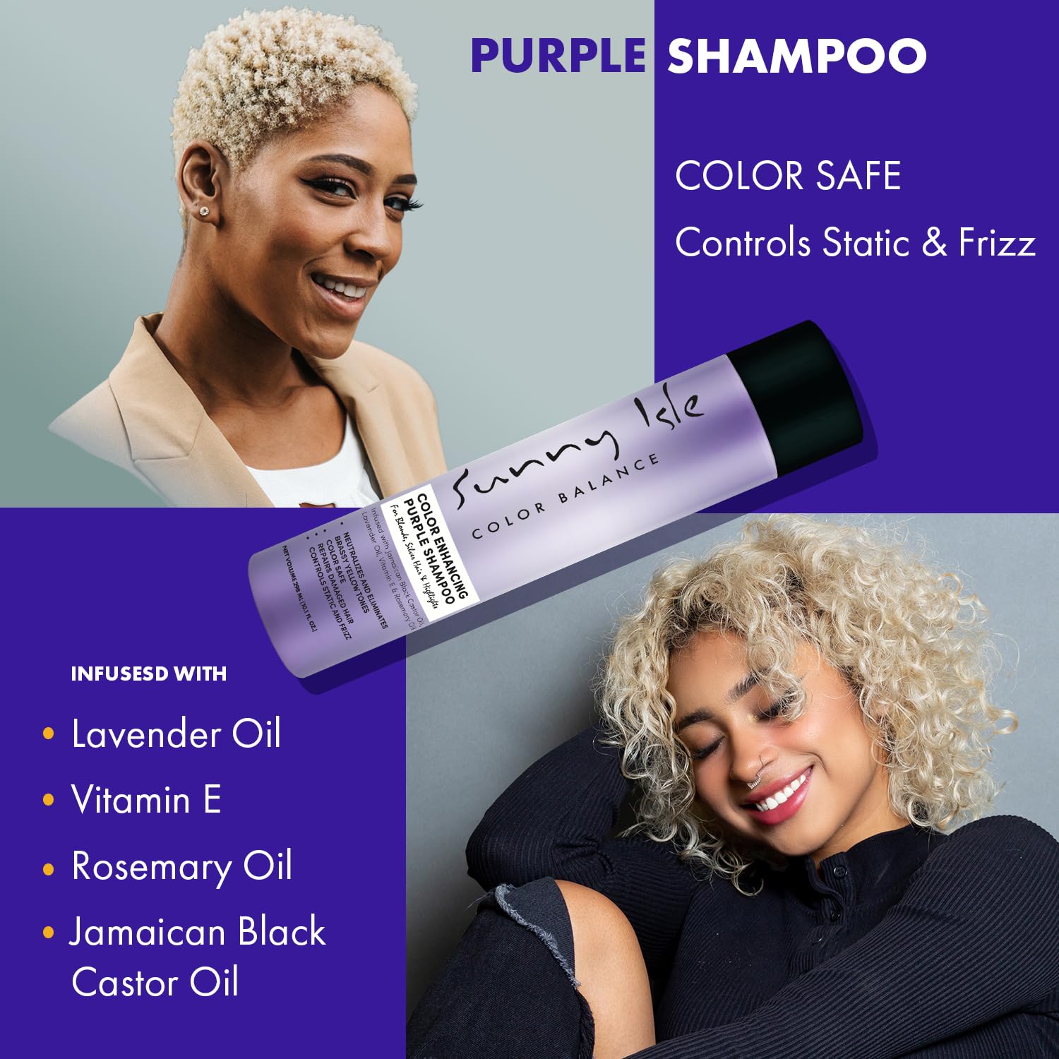 Sunny Isle Color Enhancing Purple Shampoo | Neutralizes Brassy Yellow Tones for - Thumbnail 2