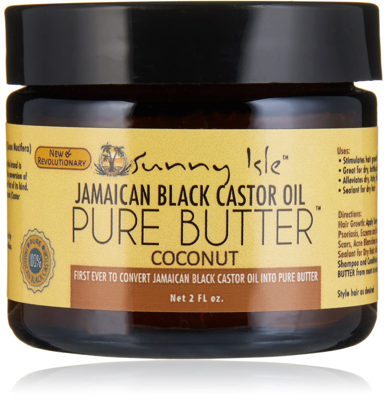 Sunny Isle Jamaican Black Castor Oil Pure Butter Coconut Brown 2 Fluid Ounce