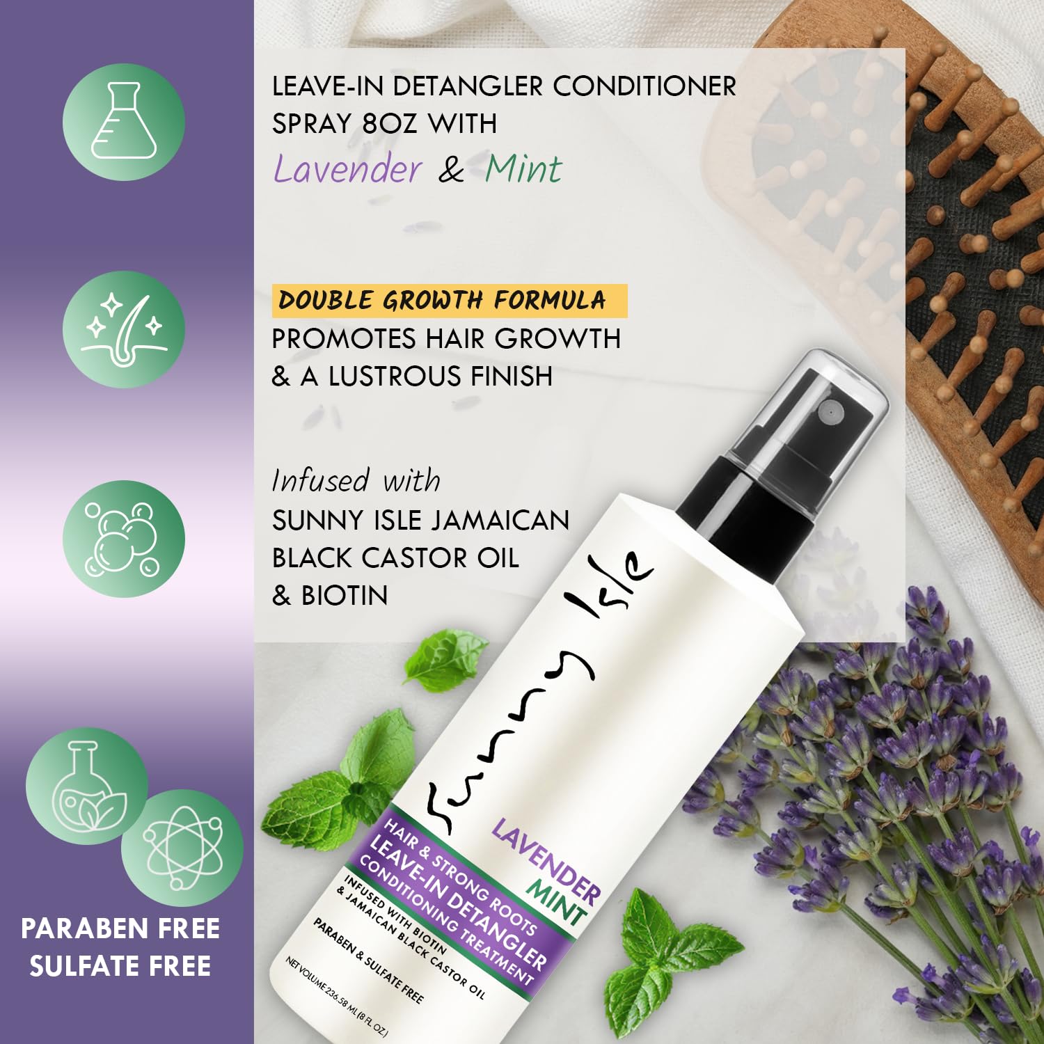 Sunny Isle Lavender Mint Hair and Strong Roots Leave In Detangler Conditioning - Thumbnail 3