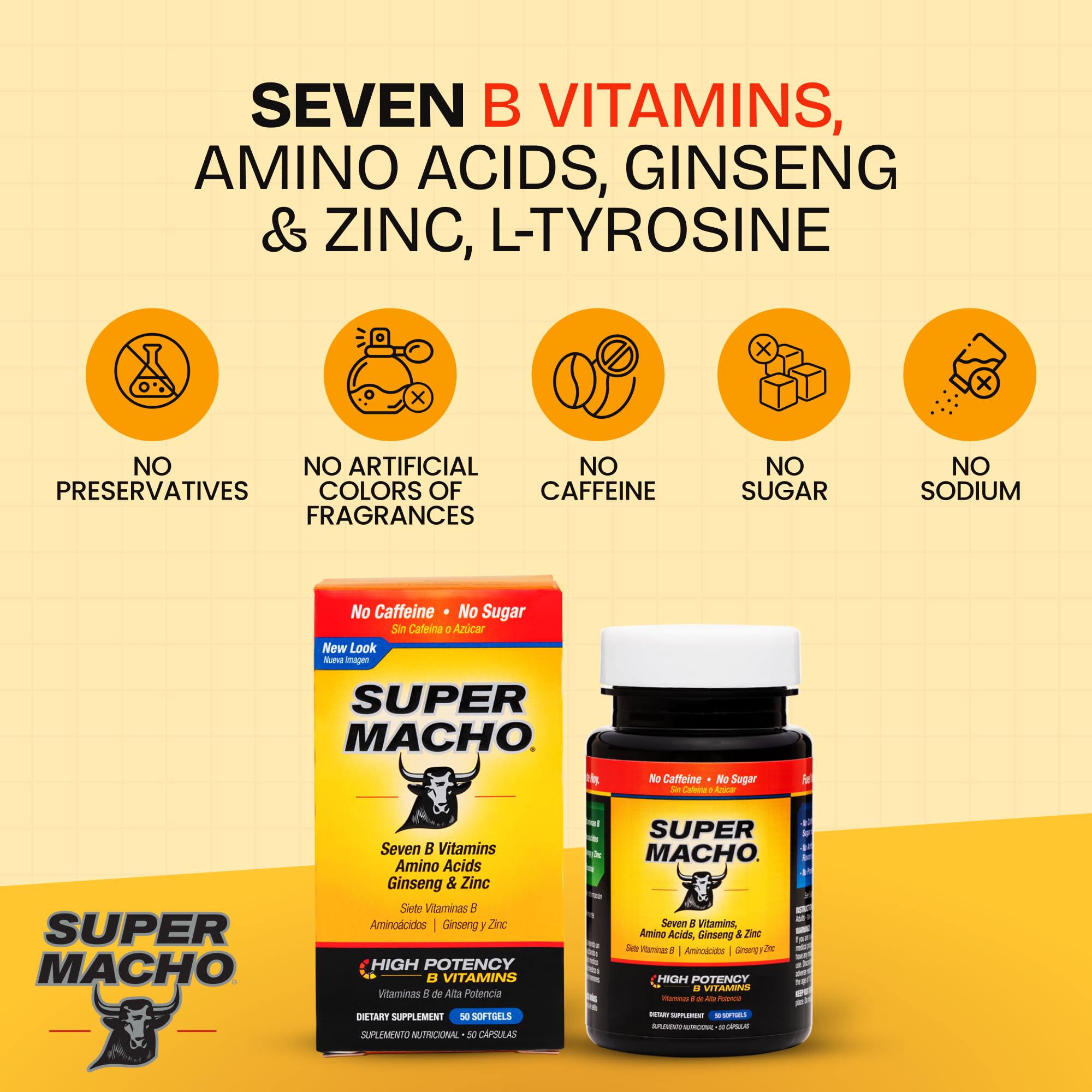 Super Macho High Potency B Vitamins and Amino Acids Fuel for Today's Active Men - Thumbnail 2