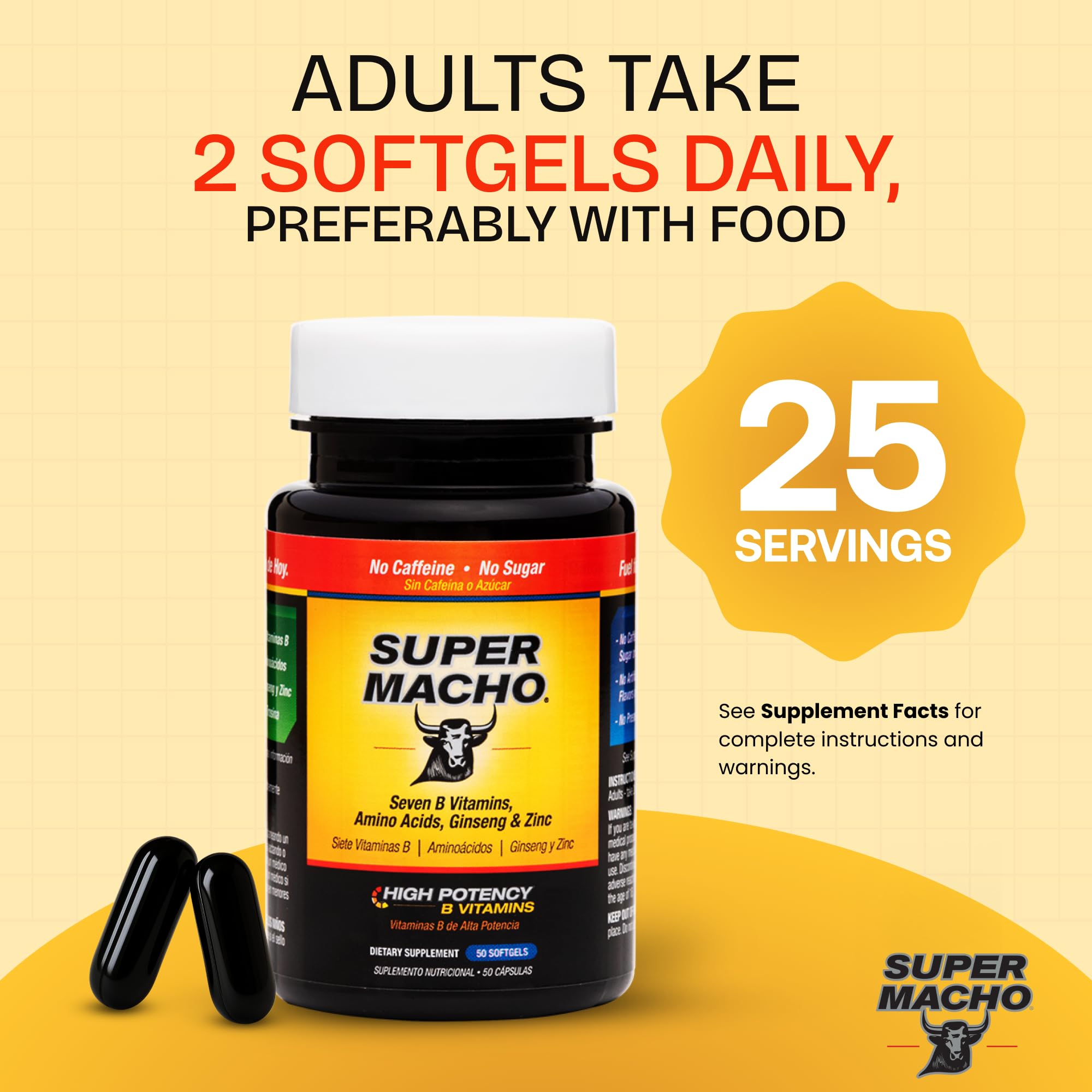 Super Macho High Potency B Vitamins and Amino Acids Fuel for Today's Active Men - Thumbnail 3