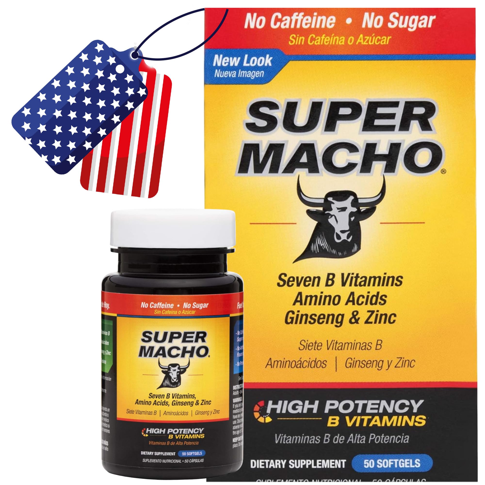 Super Macho High Potency B Vitamins and Amino Acids Fuel for Today's Active Men