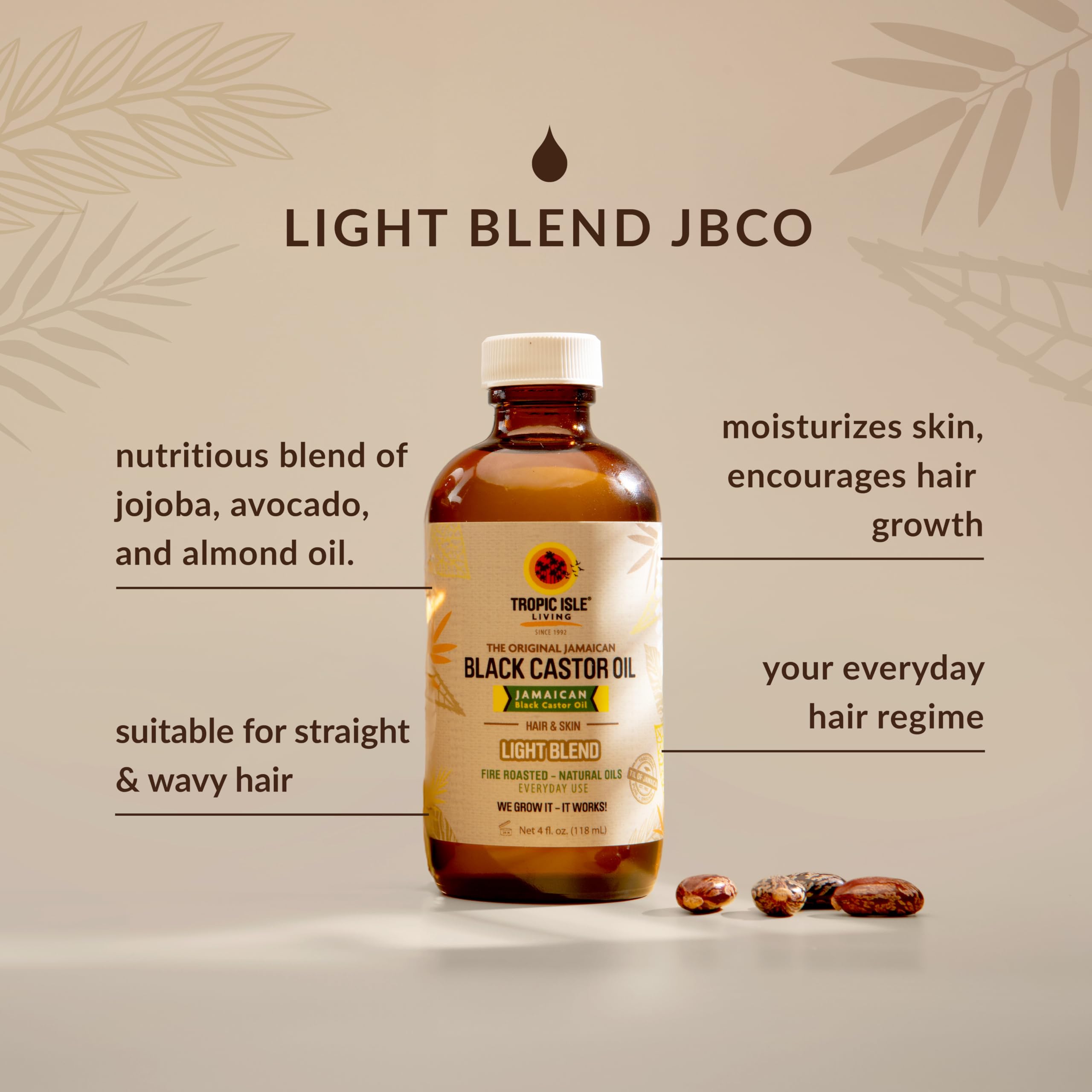 Light Blend Jamaican Black Castor Oil 4 Fl Oz | Lightweight Nourishing Oil With