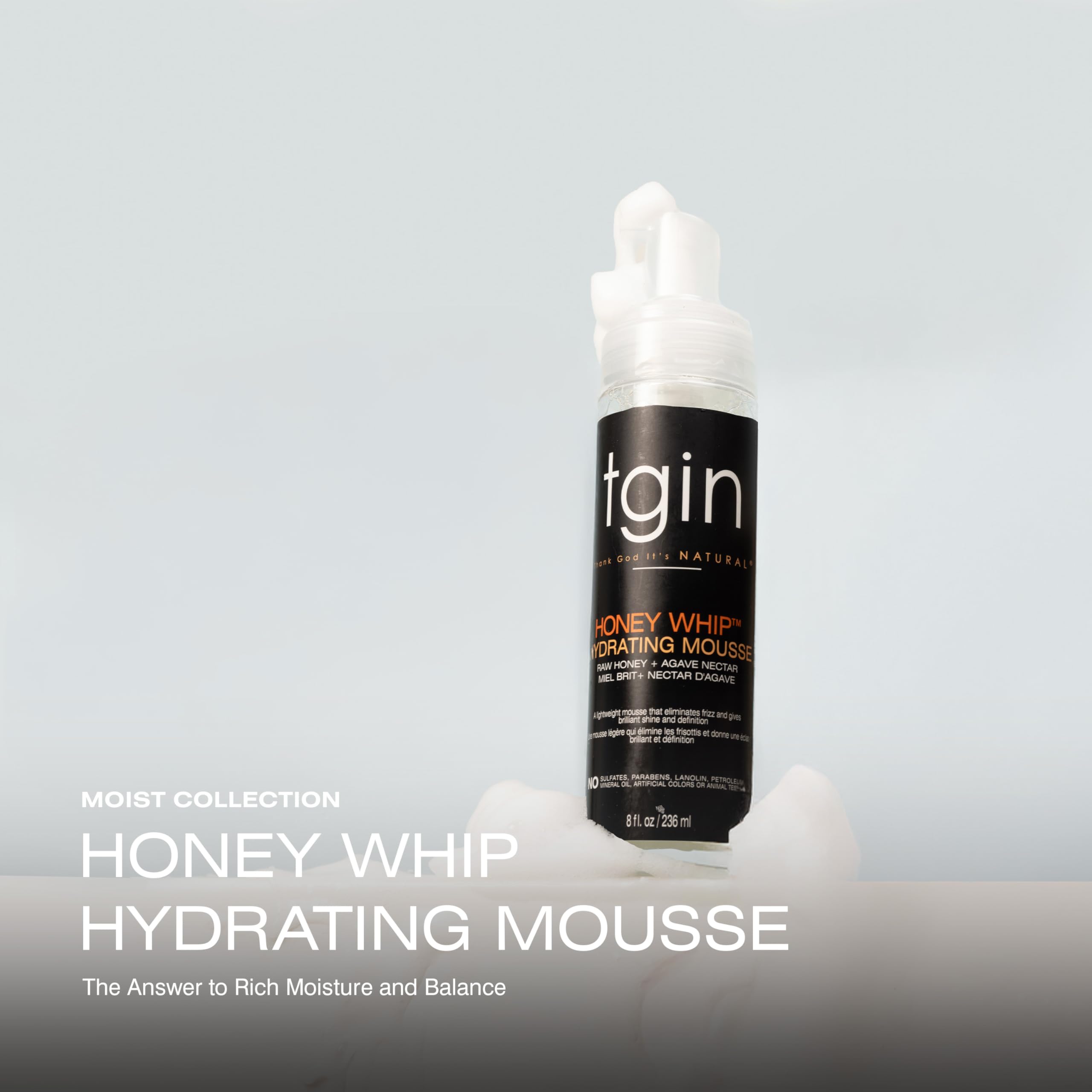 Tgin Honey Whip Hydrating Mousse for Natural Dry Curly and Damaged Hair 8 oz - Thumbnail 2