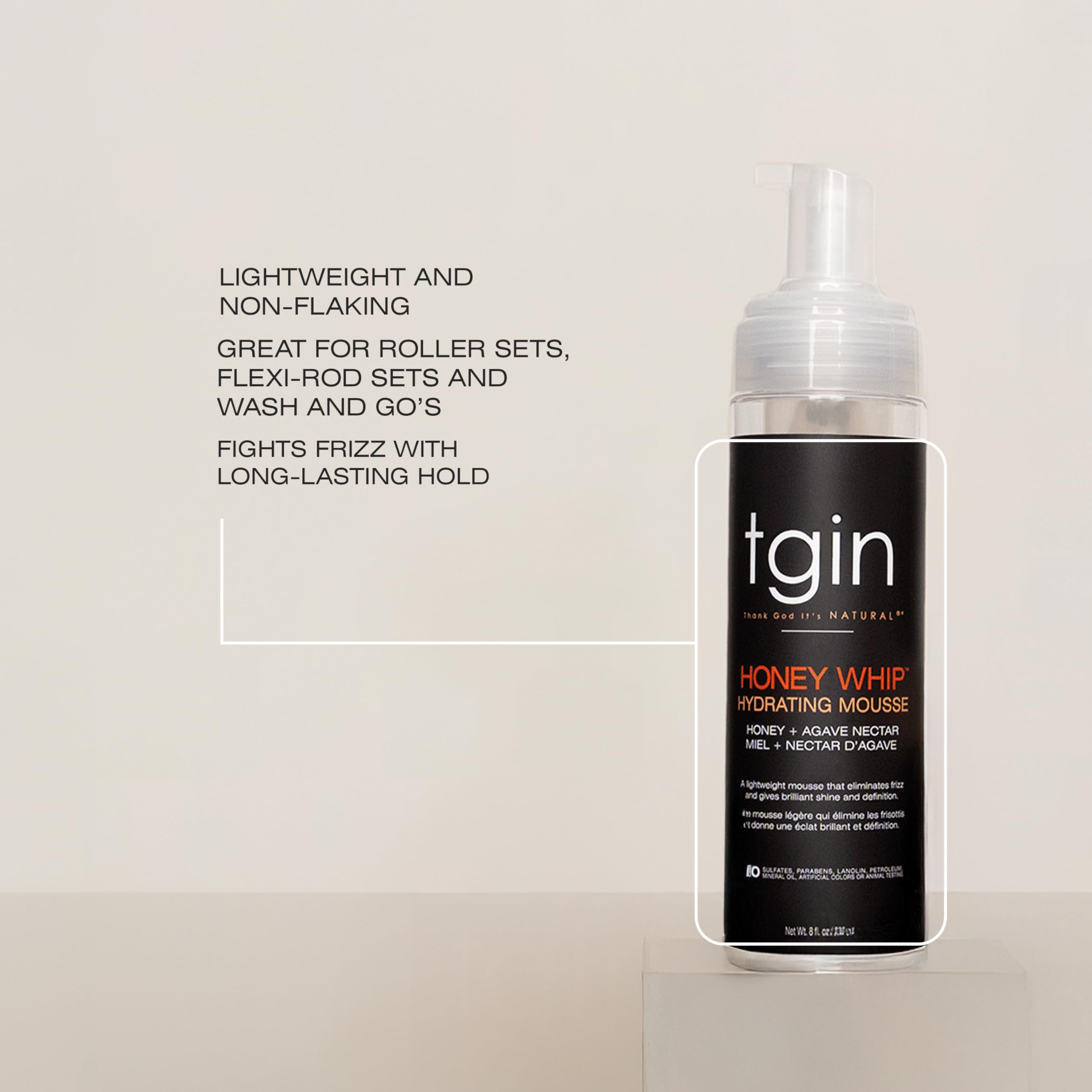 Tgin Honey Whip Hydrating Mousse for Natural Dry Curly and Damaged Hair 8 oz - Thumbnail 3