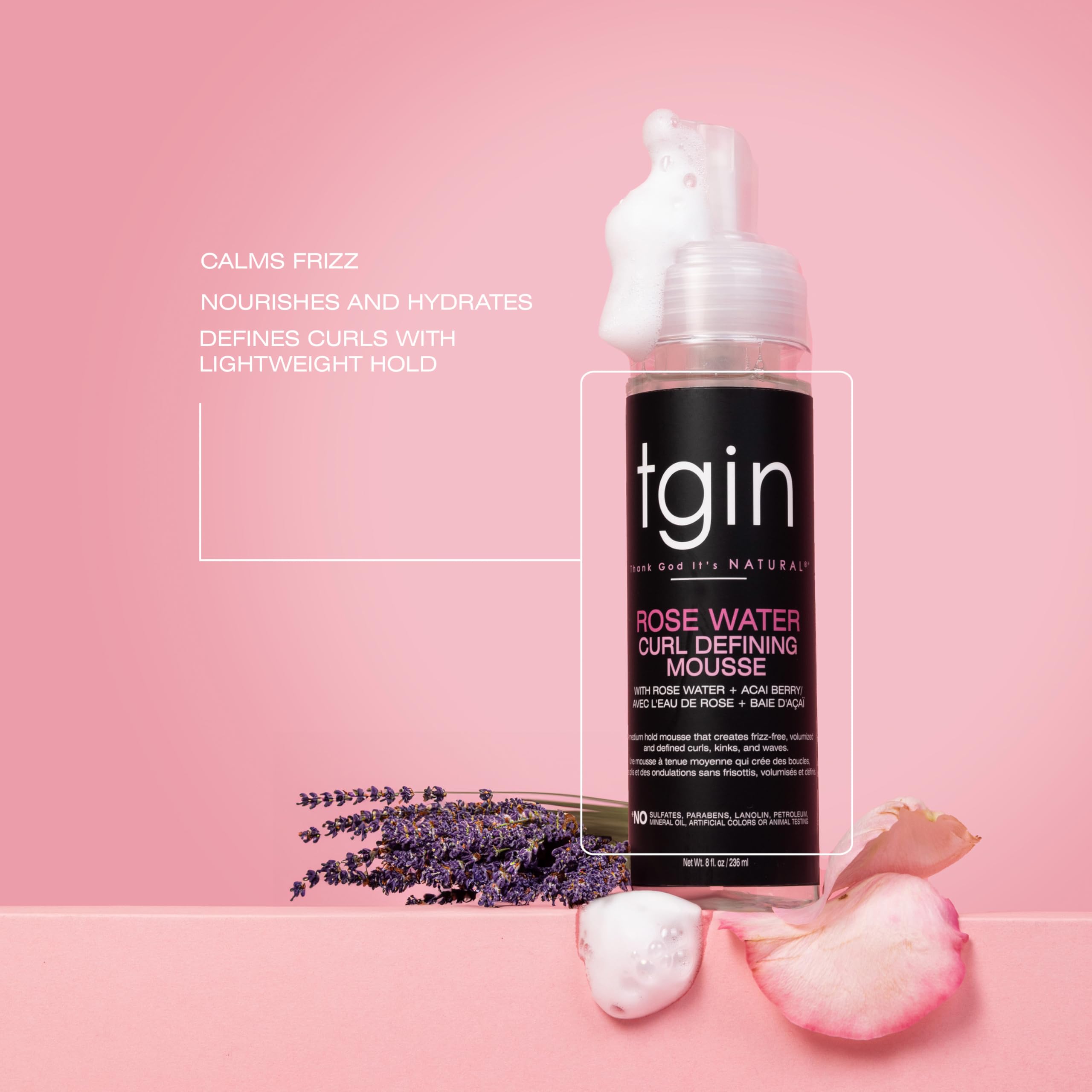 Tgin Rose Water Curl Defining Mousse Curly Hair Products With Lightweight Hold - Thumbnail 3