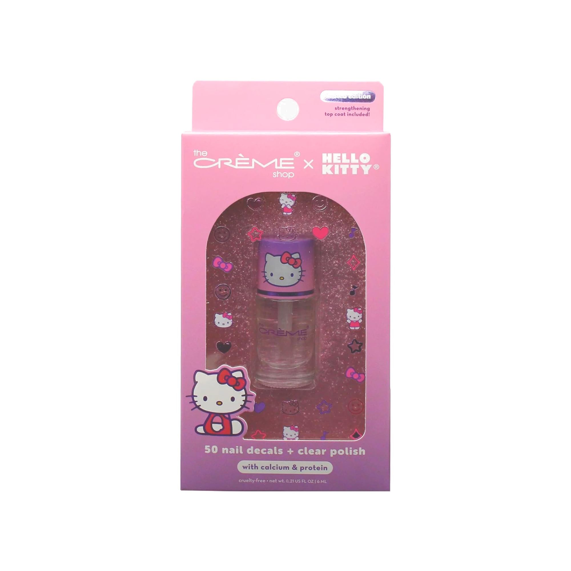 (6-pack) The Crème Shop X Hello Kitty (Purple) 50 Nail Decals + Clear Polish, Nail Stickers for Nail Art, Naik Kits