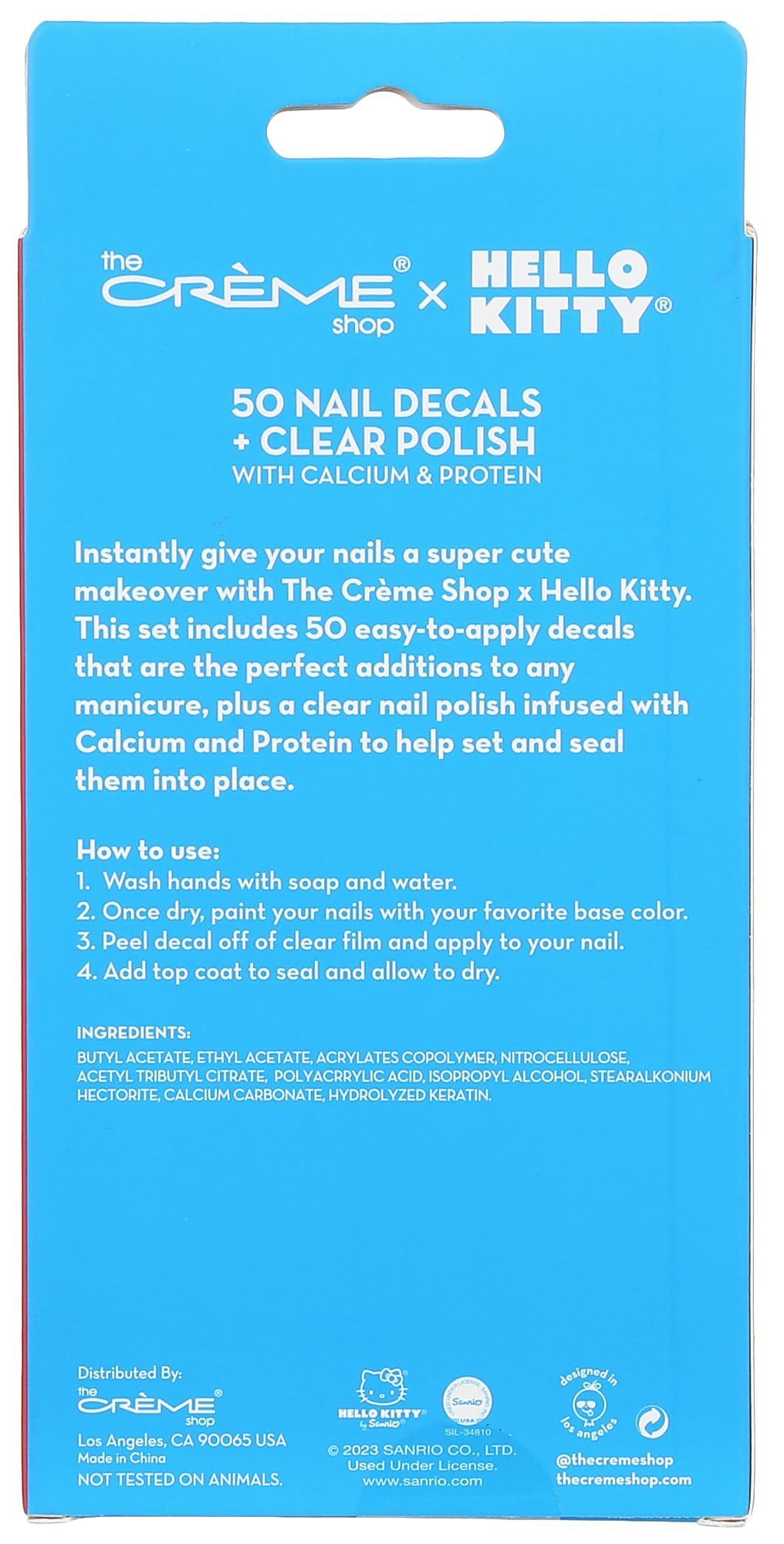 (6-pack) The Crème Shop 50 Nail Decals +Clear Polish with Calcium & Protein Hello Kitty - Thumbnail 2