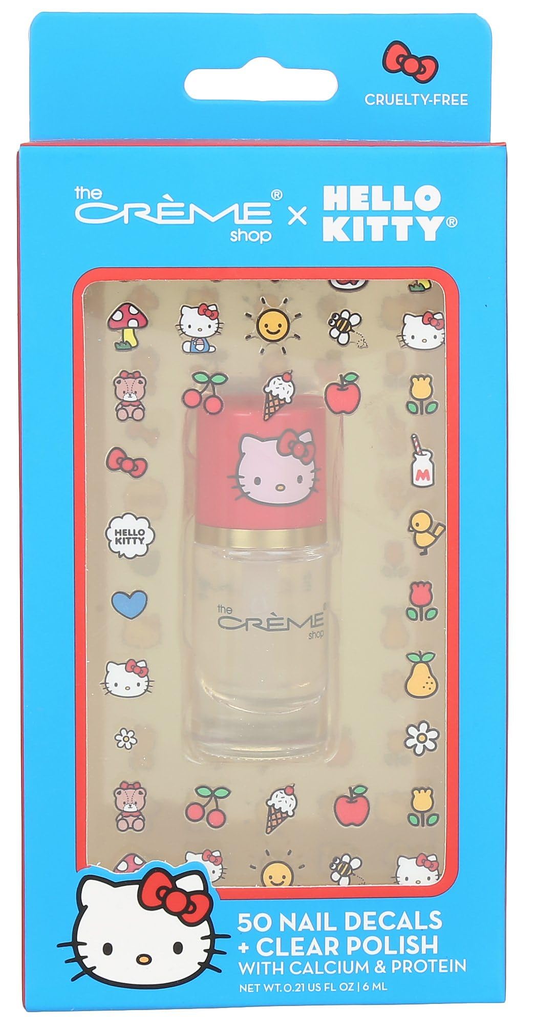 (6-pack) The Crème Shop 50 Nail Decals +Clear Polish with Calcium & Protein Hello Kitty