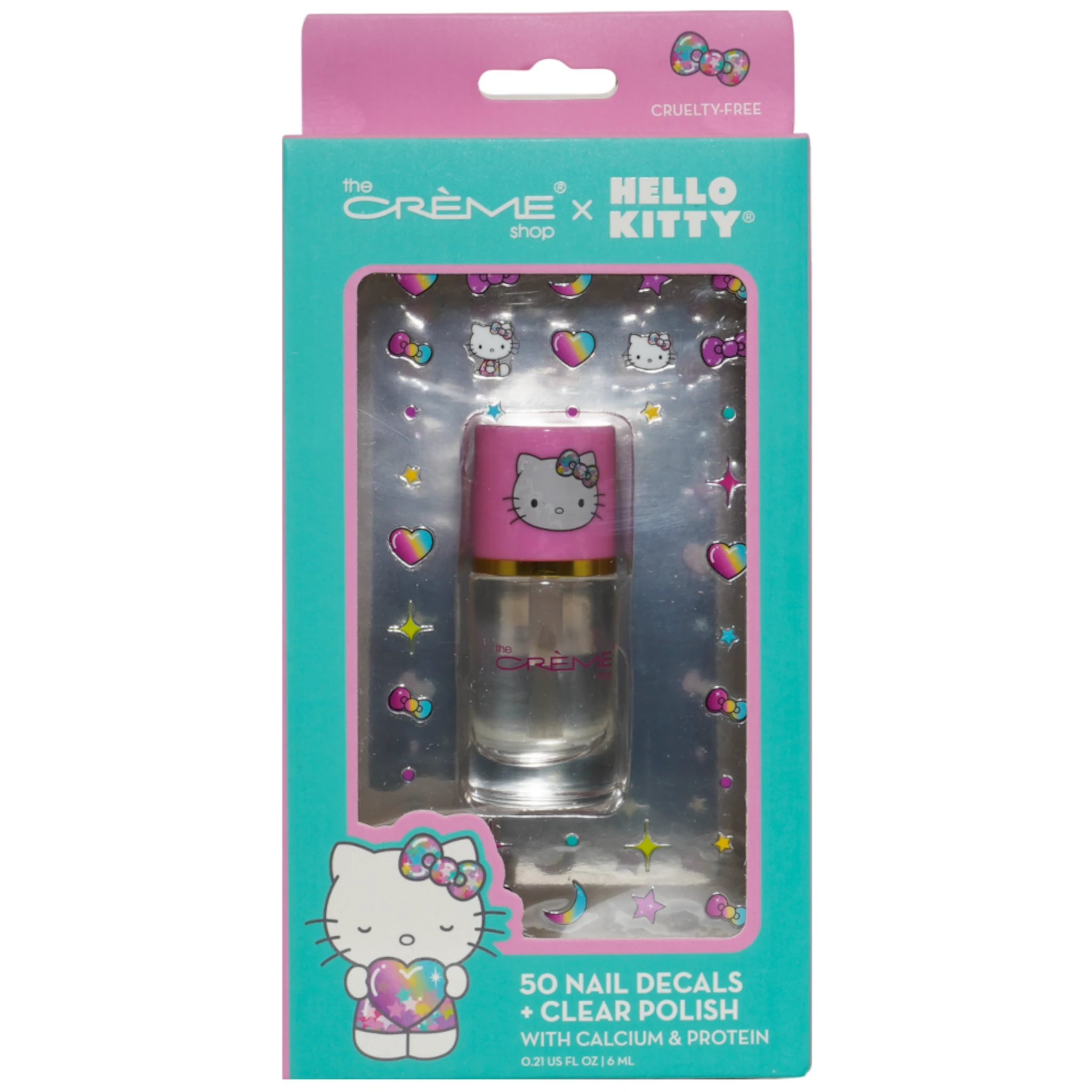 (6-pack) The Creme Shop X Hello Kitty Clear Nail Polish W/50 Nail Decals Set Turquoise & Pink - Thumbnail 2