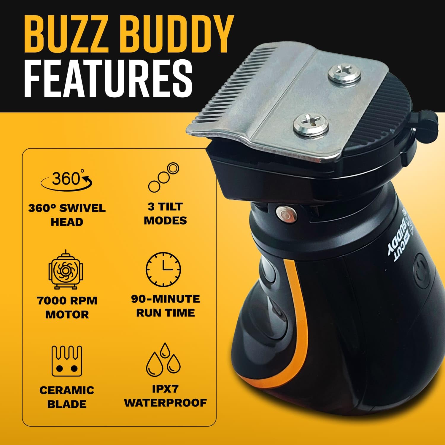 Buzz Buddy 360° Clipper Swivel Head Grooming Tool Ceramic Blade Quiet 7000 Rpm - Thumbnail 2