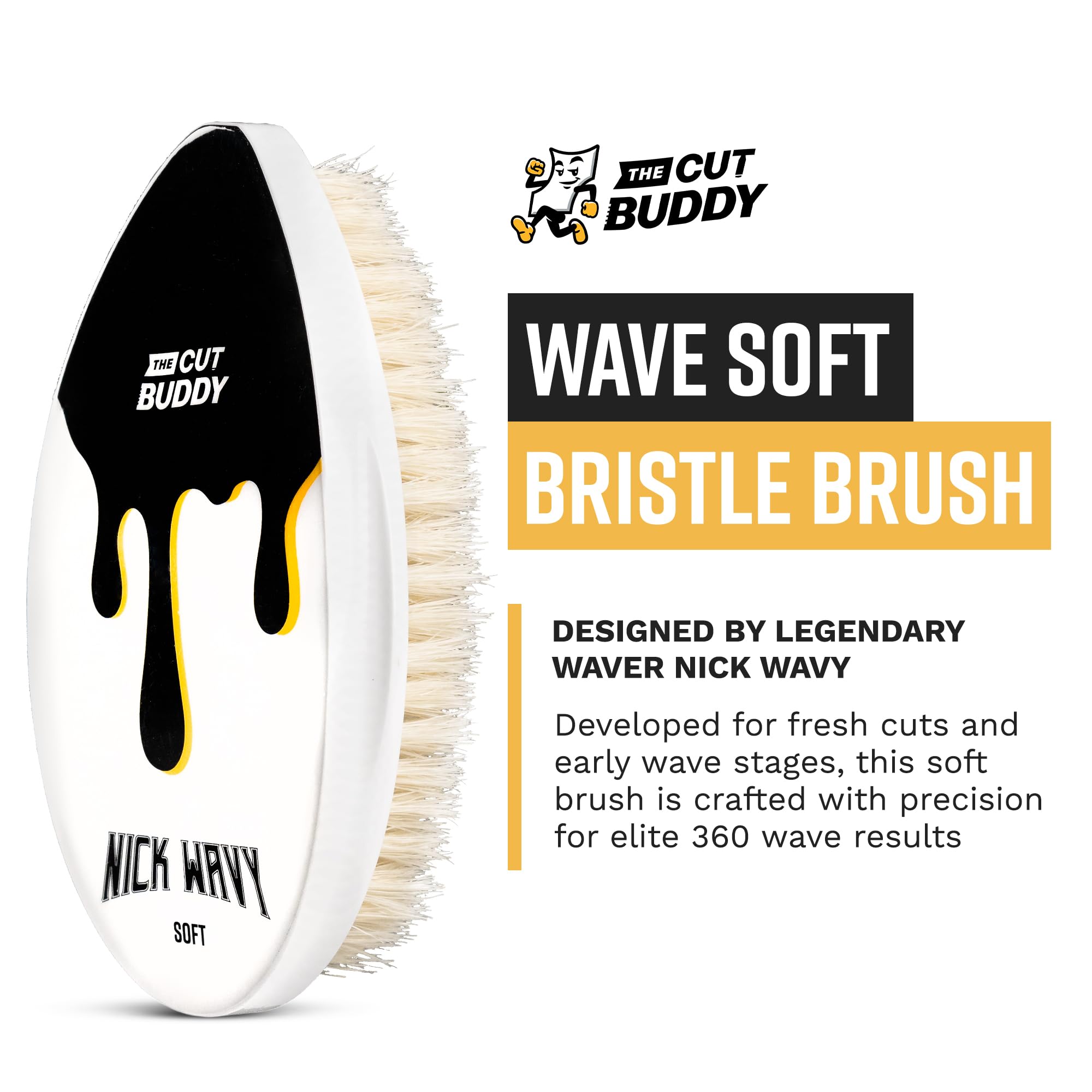 The Cut Buddy Nick Wavy Collection 360 Wave Brush Medium Soft Boar Bristles for - Thumbnail 2