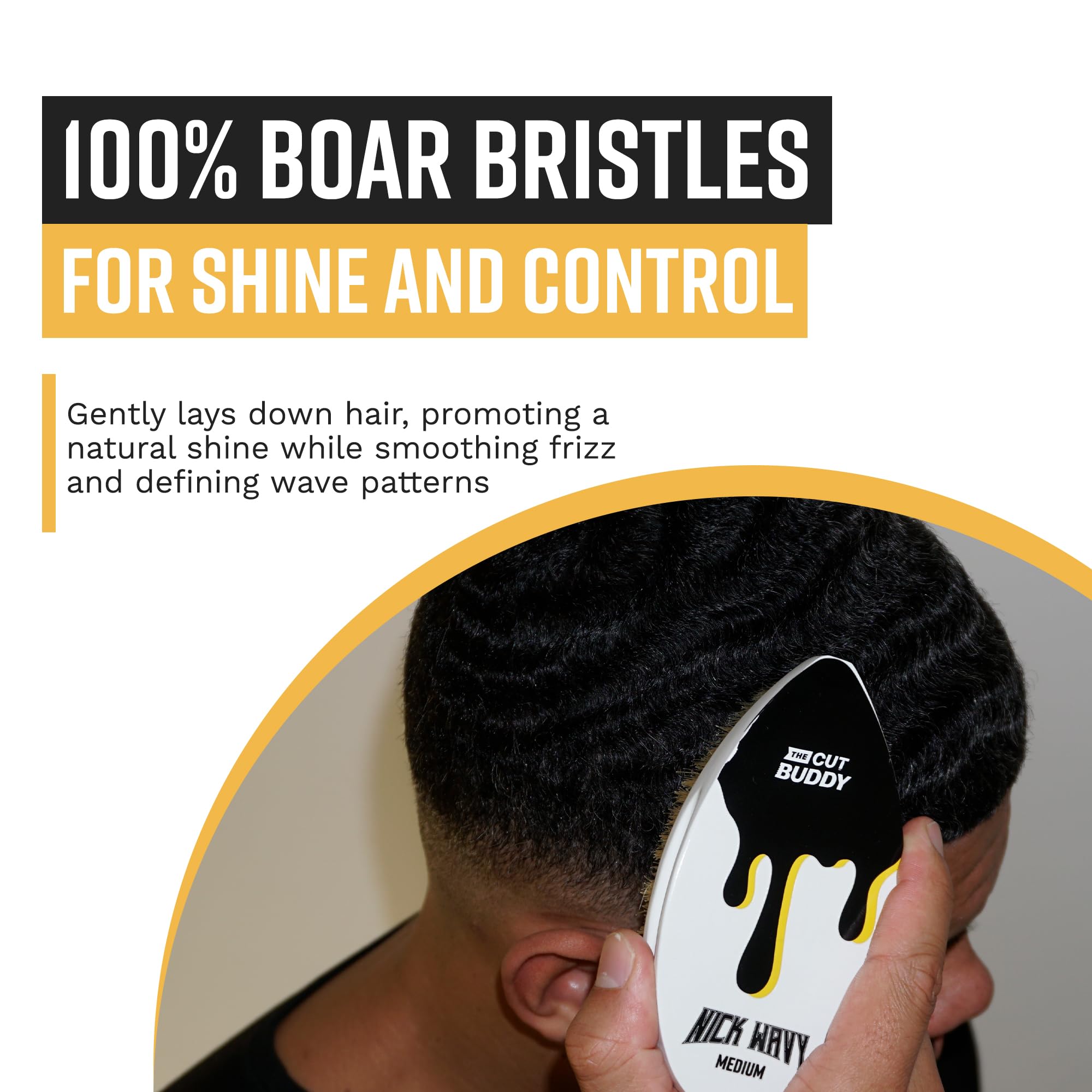 The Cut Buddy Nick Wavy Collection 360 Wave Brush Medium Soft Boar Bristles for - Thumbnail 3