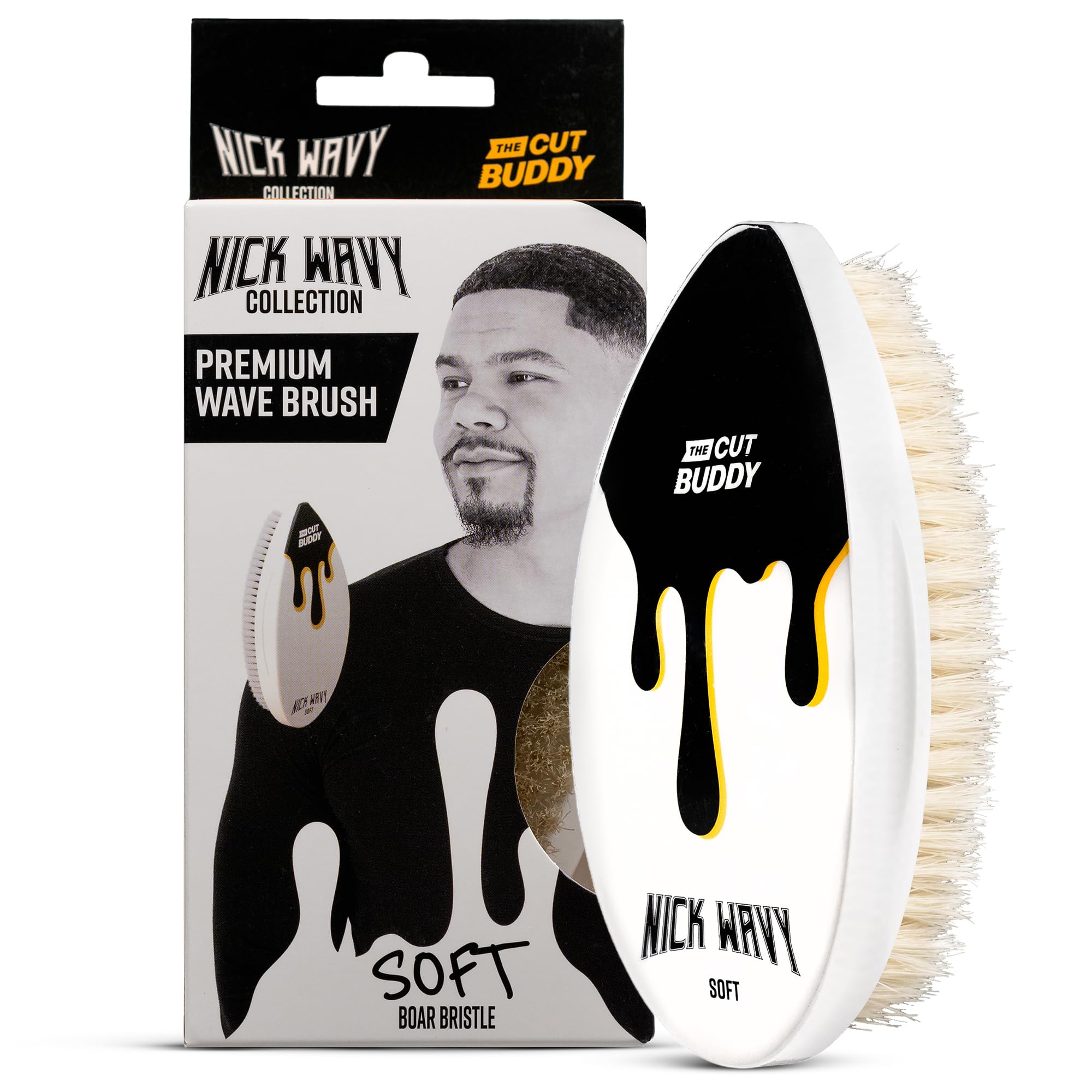 The Cut Buddy Nick Wavy Collection 360 Wave Brush Medium Soft Boar Bristles for