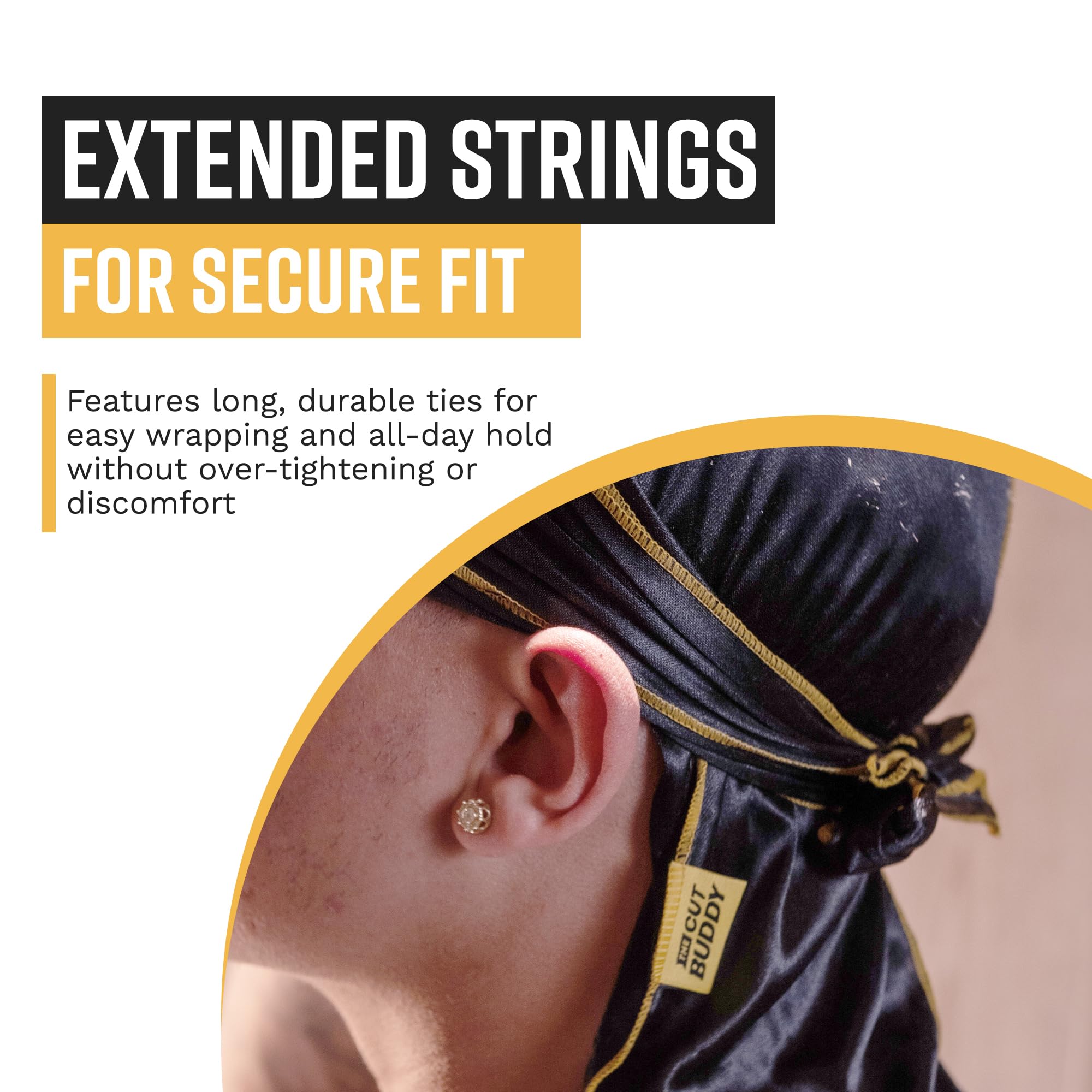 The Cut Buddy Nick Wavy Collection 360 Wave Satin Durag Extended Strings Crown - Thumbnail 3