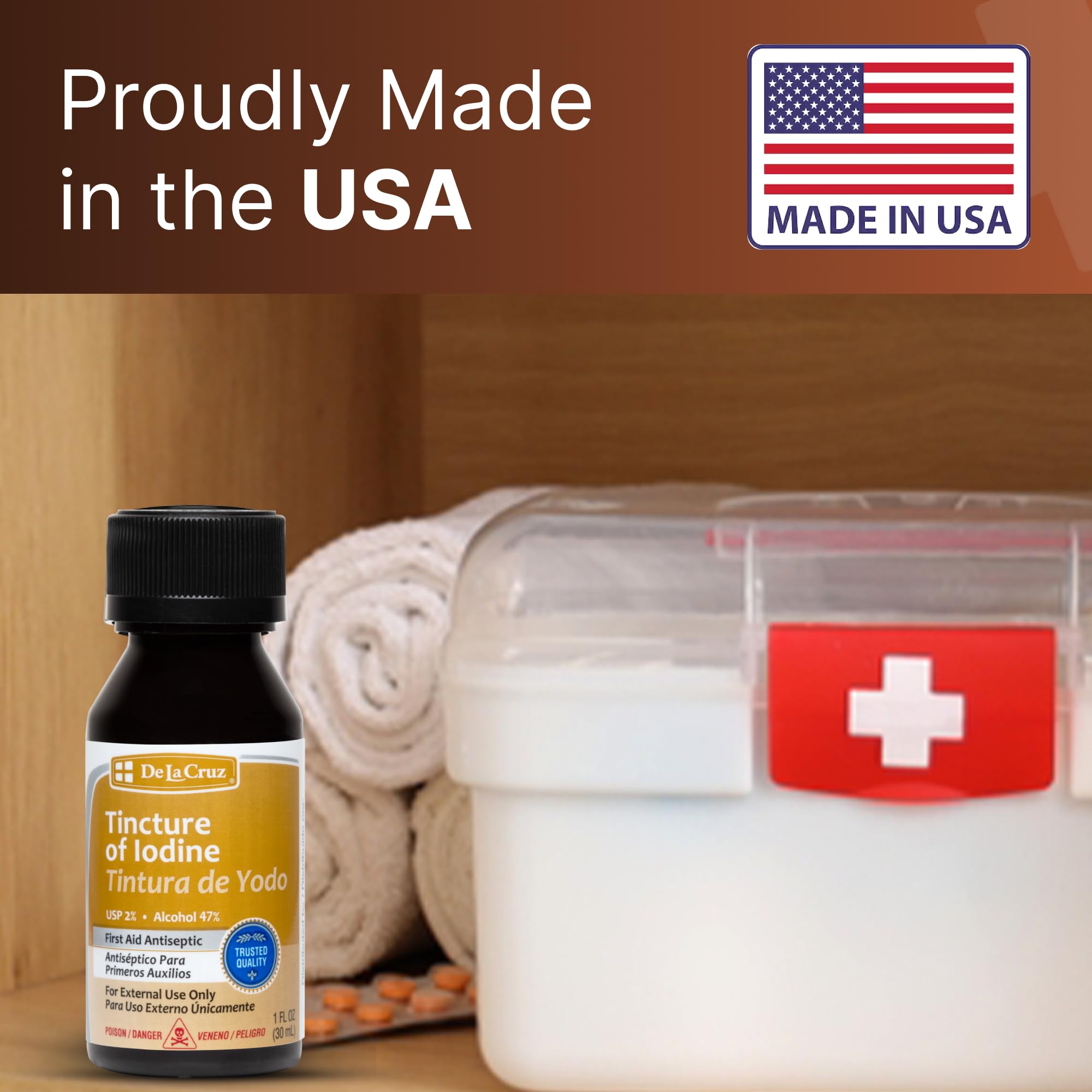 De la Cruz 2% Iodine First Aid Antiseptic Made In Usa 1 Fl Oz - Thumbnail 3