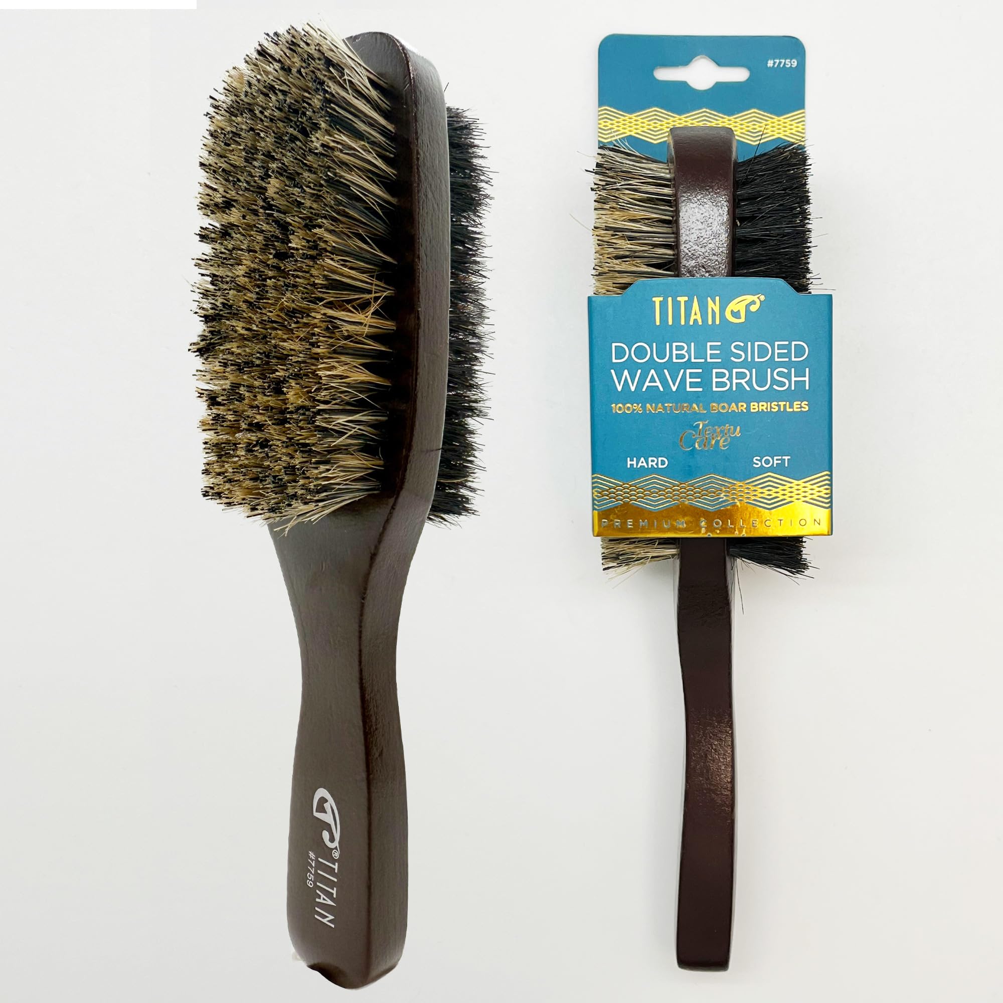 Titan Double Sided Wave Brush 100% Natural Boar Bristles Women Soft Firm