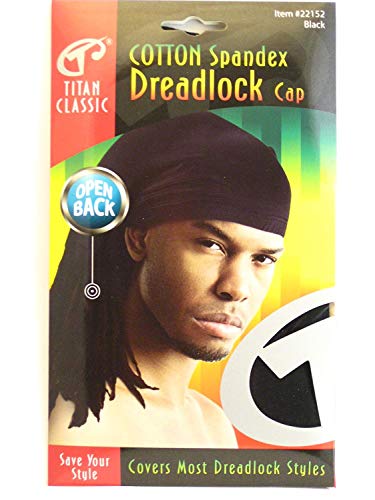 Titan Classic Open Back Cotton Spandex Dreadlock Cap Black - Thumbnail 3
