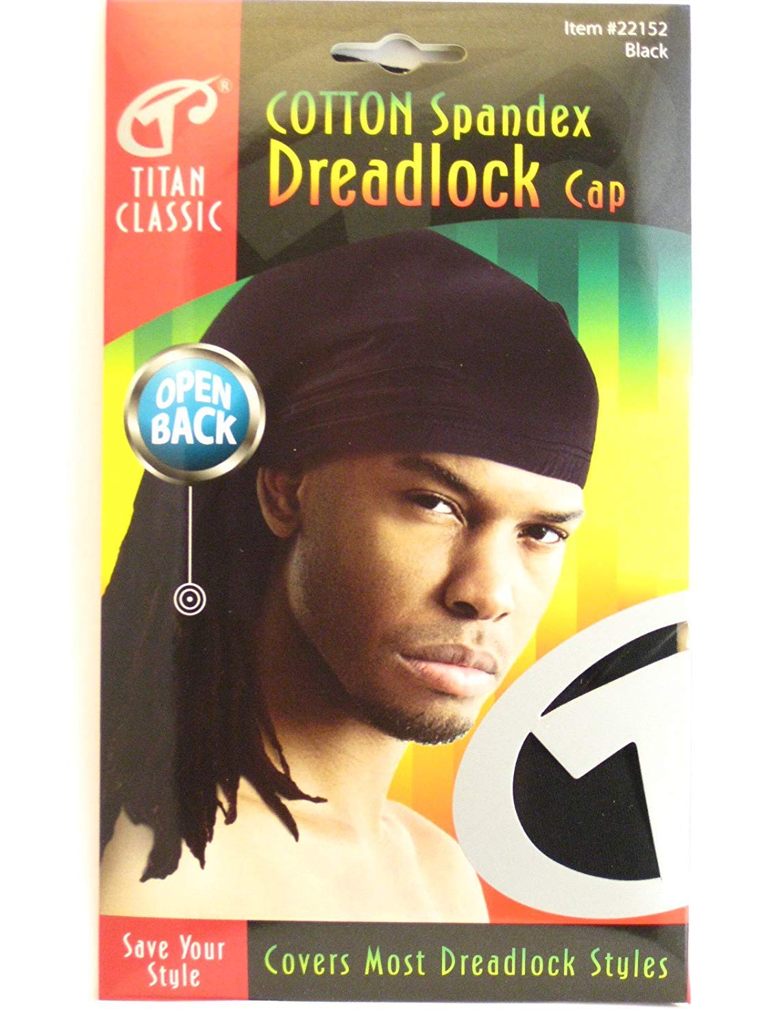 Titan Classic Open Back Cotton Spandex Dreadlock Cap Black