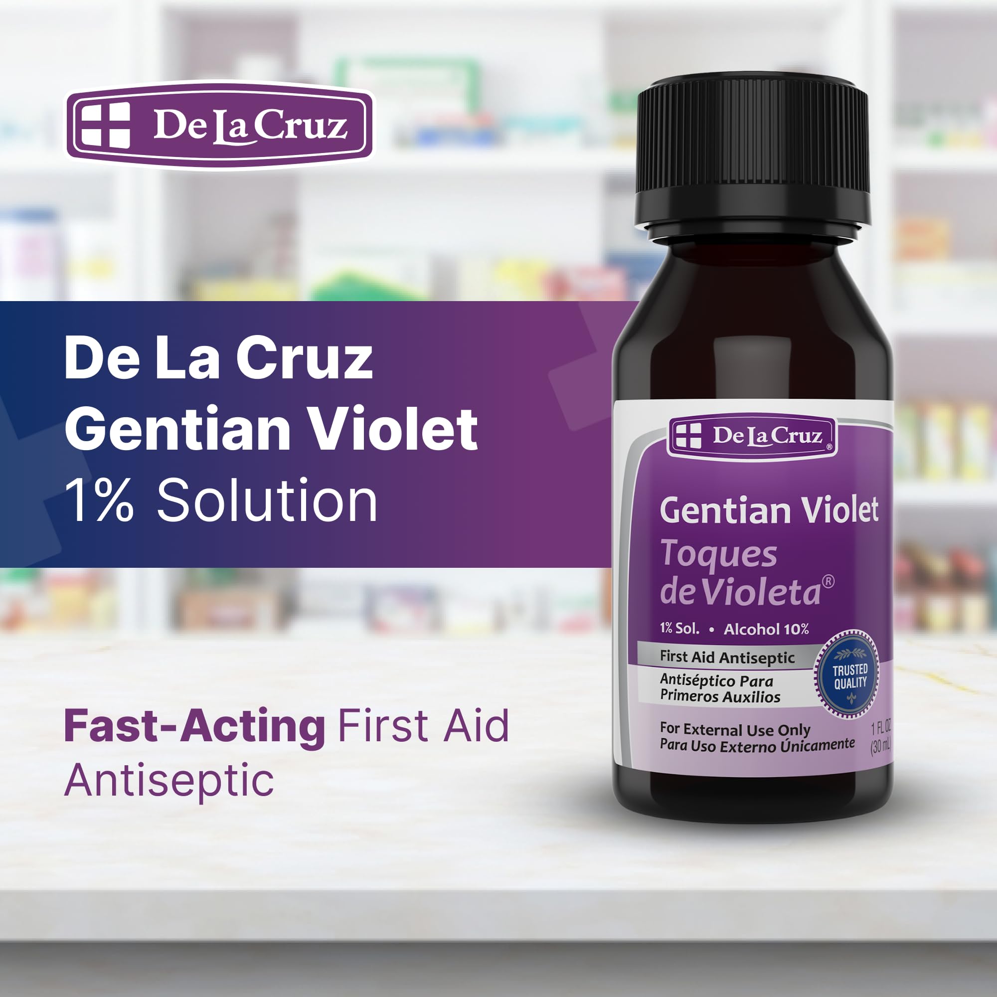 De la Cruz Gentian Violet Violeta de Genciana 1% First Aid Antiseptic for Cuts - Thumbnail 2
