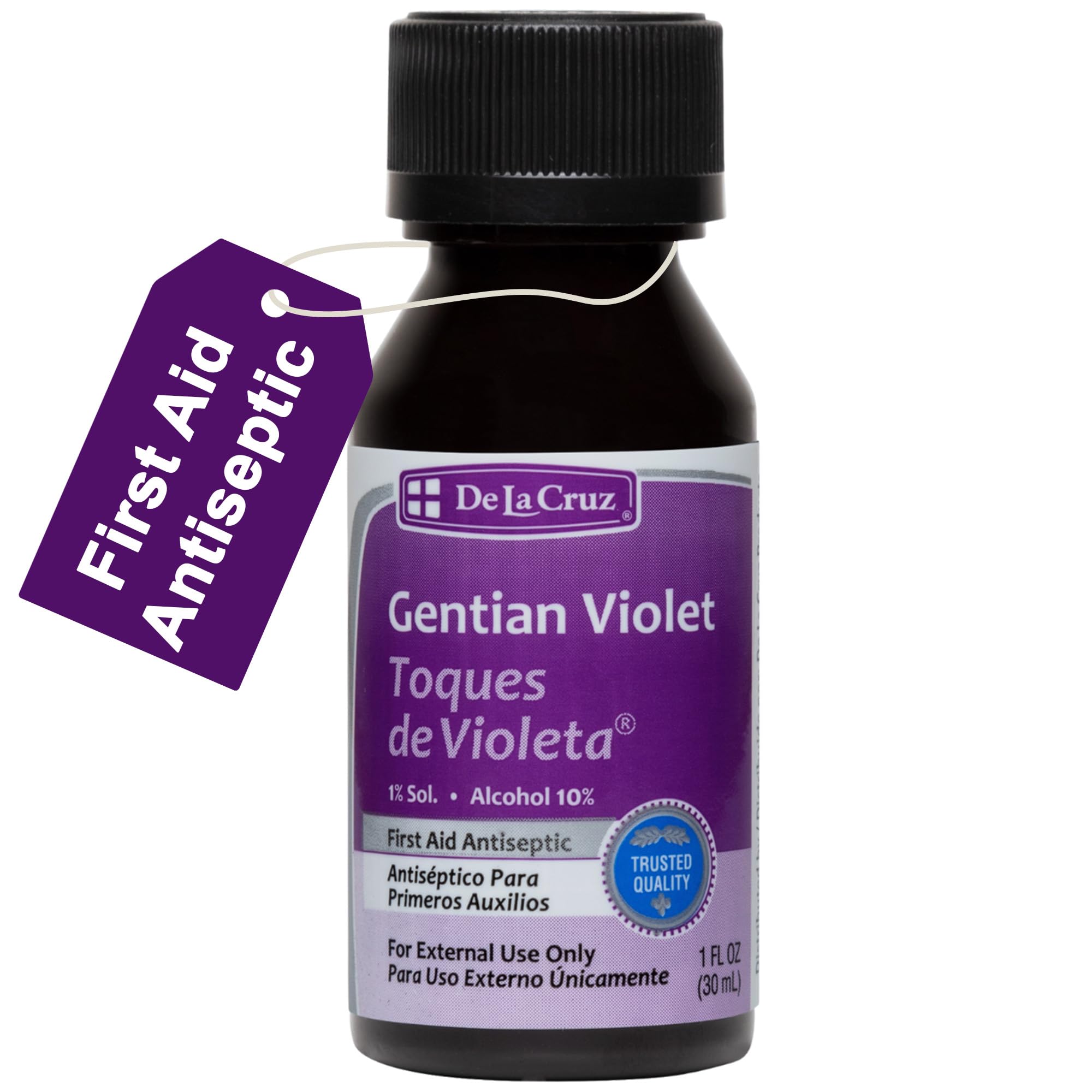 De la Cruz Gentian Violet Violeta de Genciana 1% First Aid Antiseptic for Cuts