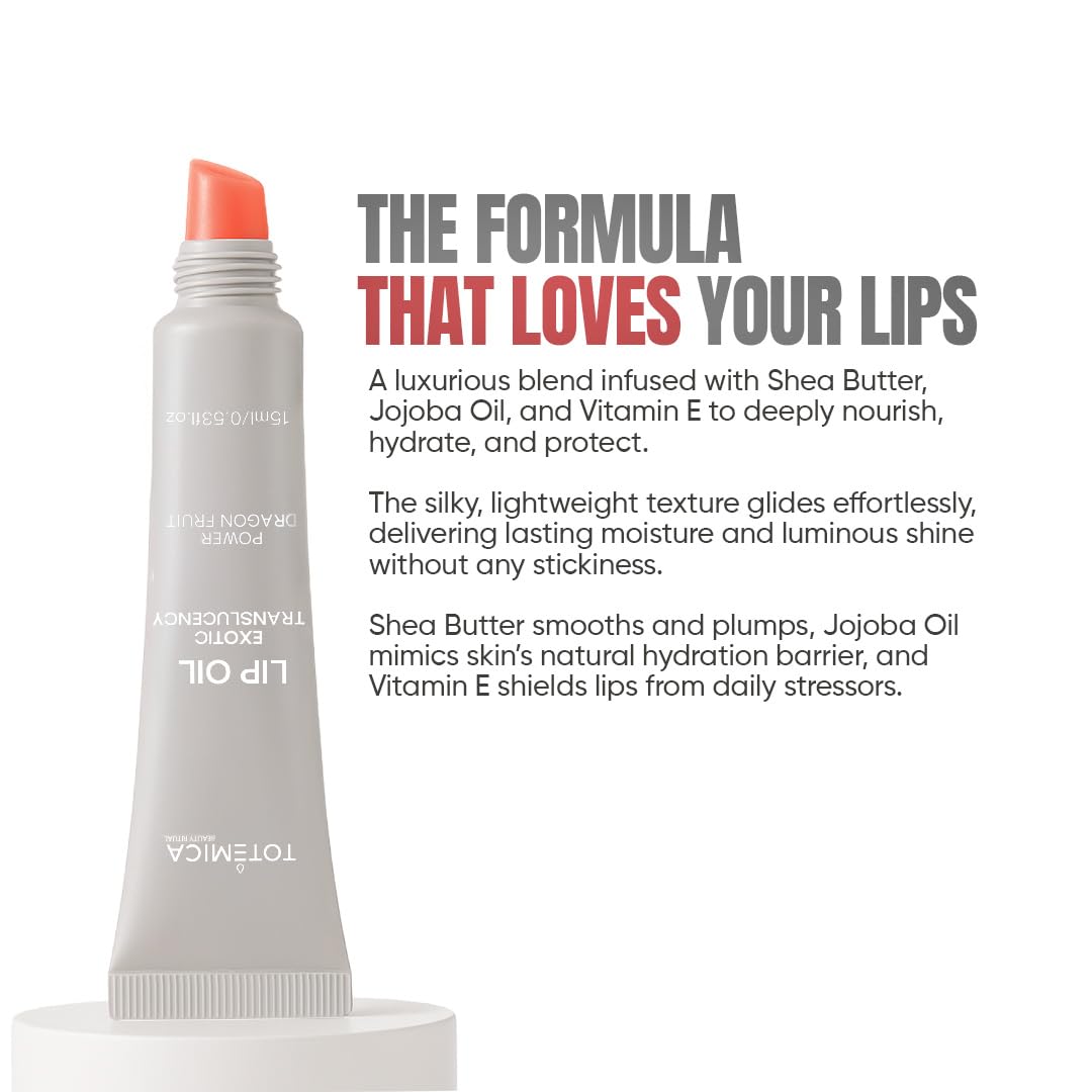 (6-pack) TOTEMICA Lip Oil for women by Ana Patricia, Hydrating Exotic Translucency, Glossy Lip Balm Shine with Shea Butter & Jojoba Oil, Non-Sticky Lip Gloss Nourishing Finish | 0.53 oz - Dragon Fruit - Thumbnail 3