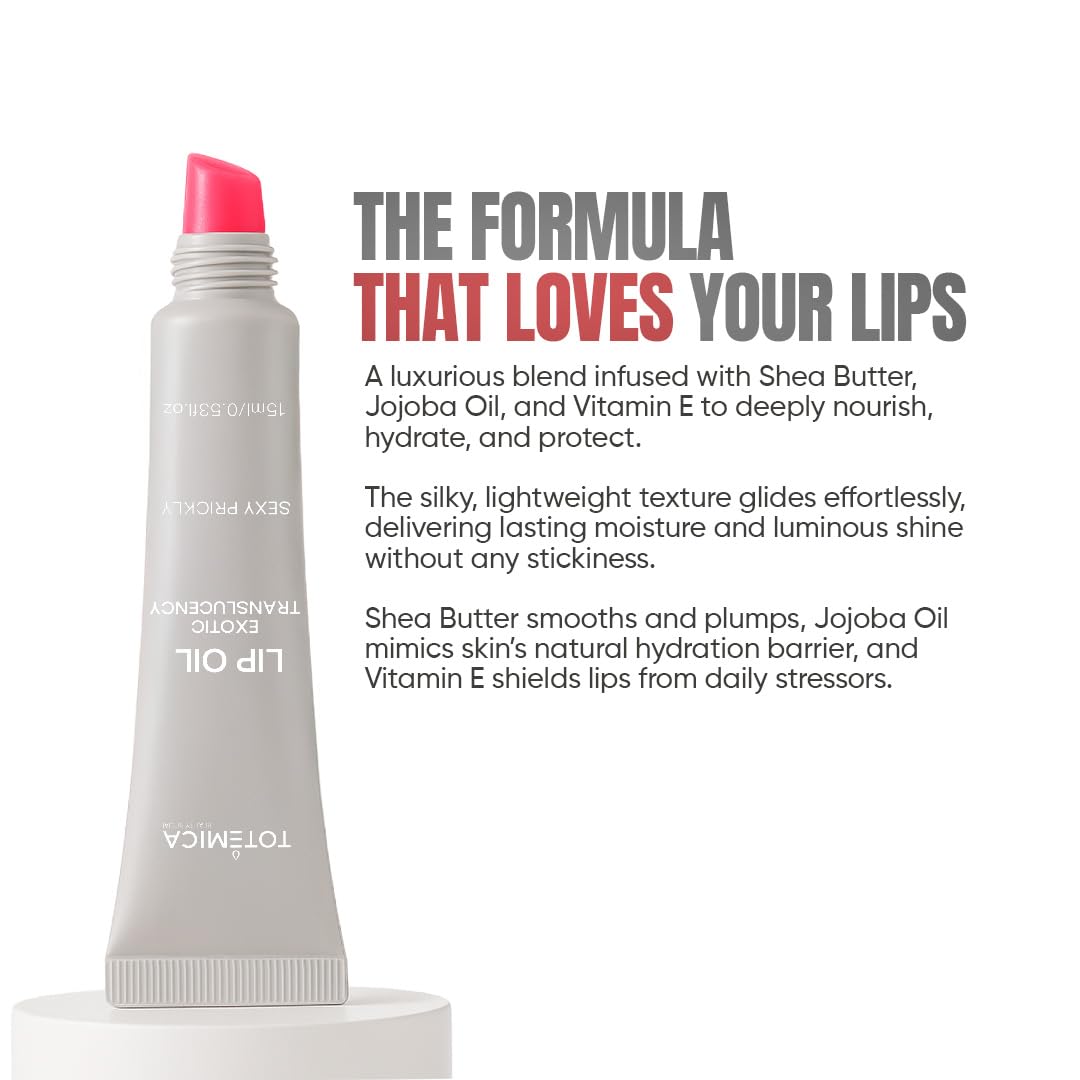 (6-pack) TOTEMICA Lip Oil for women by Ana Patricia, Hydrating Exotic Translucency, Glossy Lip Balm Shine with Shea Butter & Jojoba Oil, Non-Sticky Lip Gloss Nourishing Finish | 0.53 oz - Sexy Prickly - Thumbnail 3