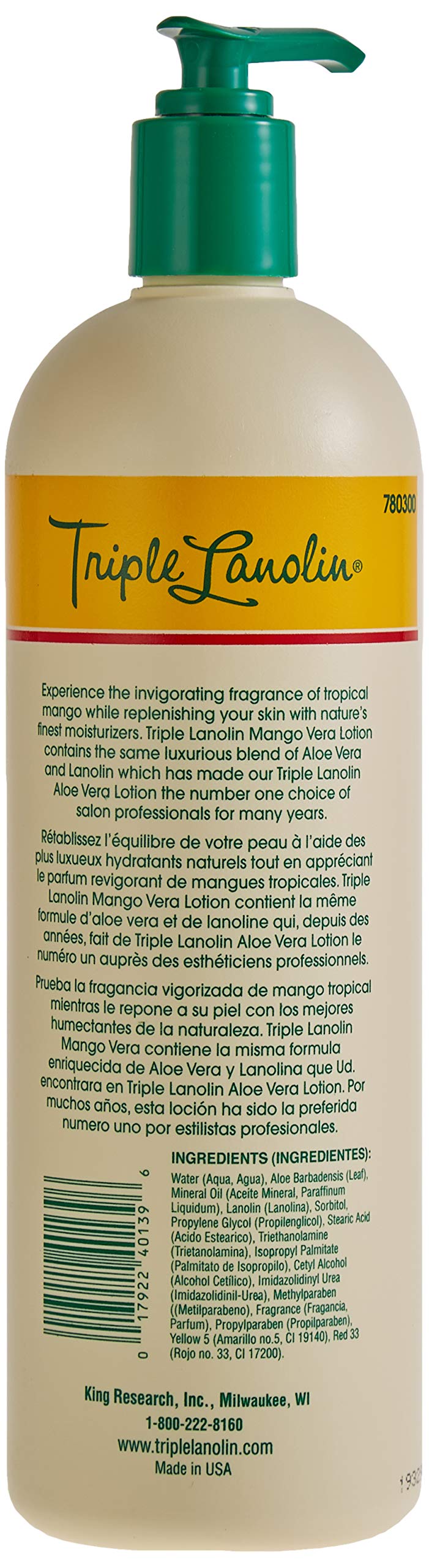 Triple Lanolin Triple Lanolin Mango Vera Hand and Body Lotion Bra 40138 20 oz - Thumbnail 2
