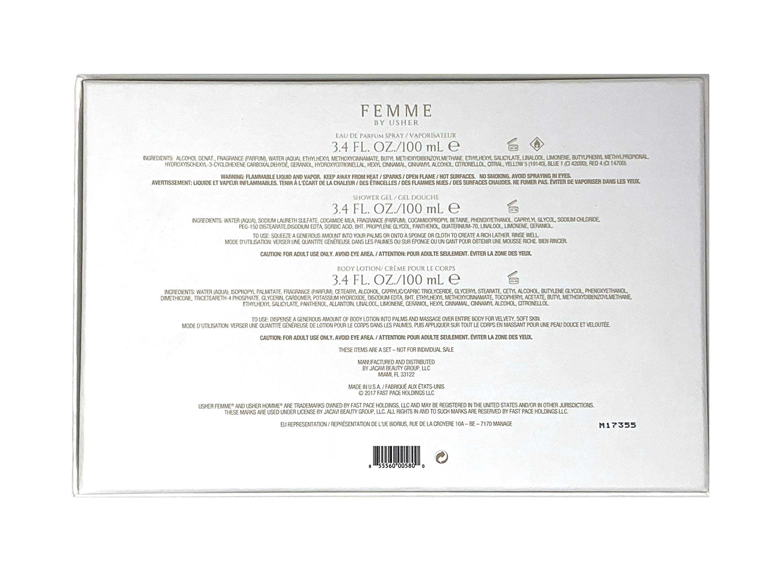 [Set] Usher Femme + Body Lotion + Shower Gel For Women EDP 3.4 oz - Thumbnail 3