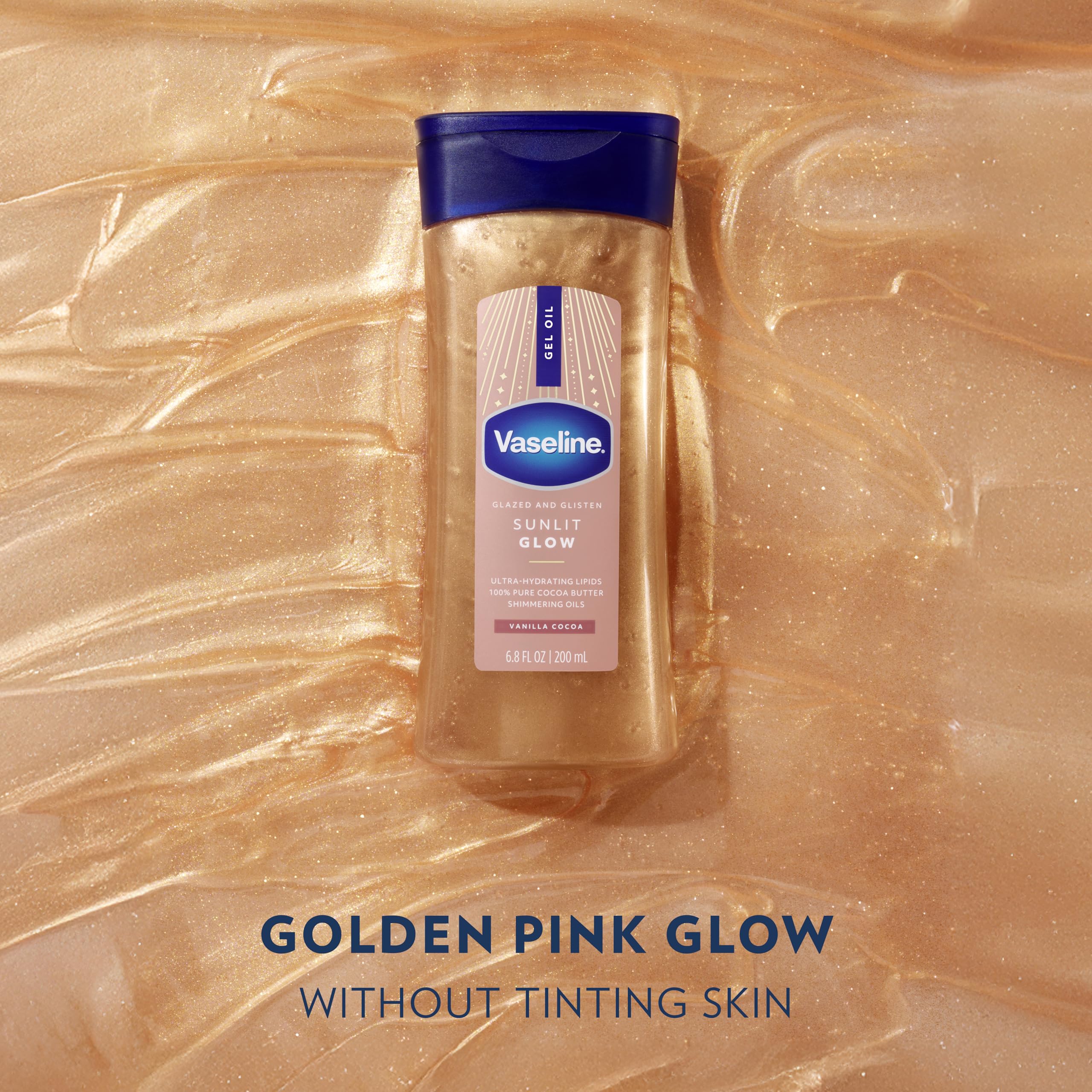 Vaseline Glazed and Glisten Sunlit Glow Body Gel Oil Vanilla Cocoa Shimmering - Thumbnail 3