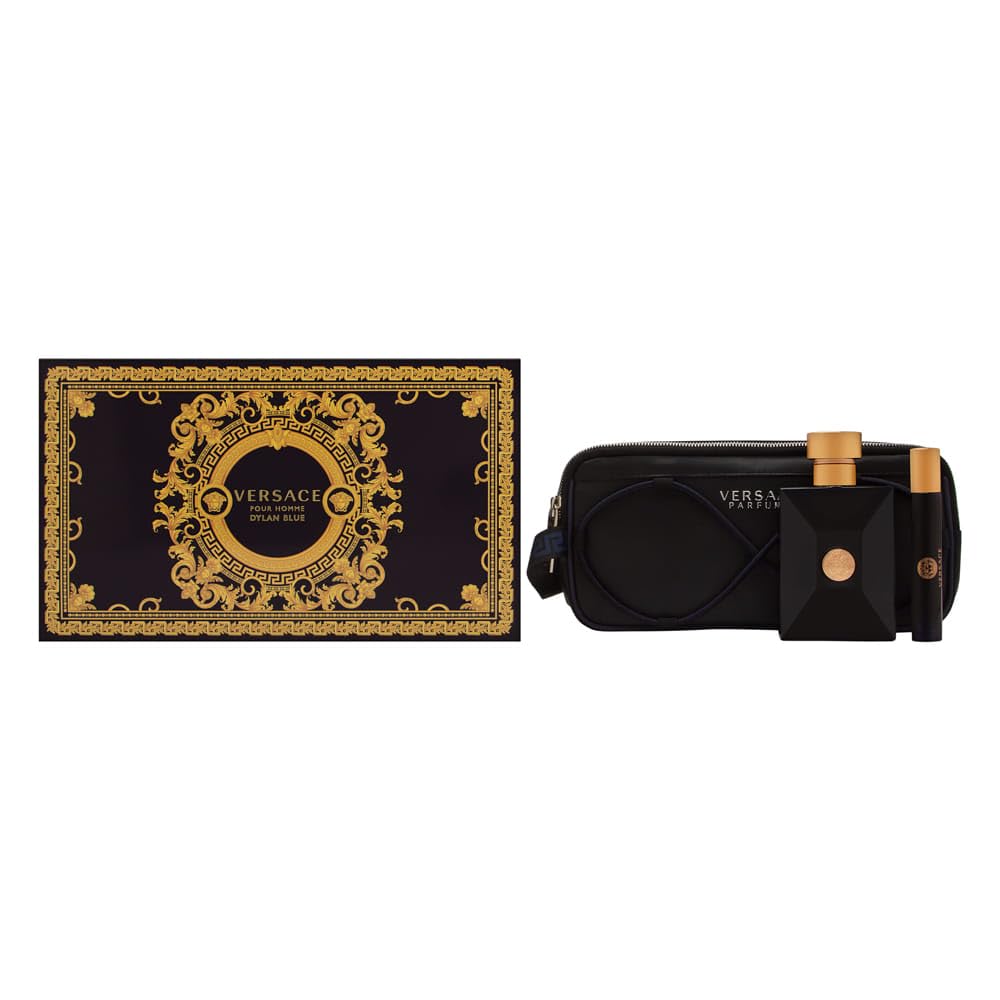 [Set] Versace Pour Homme Dylan Blue 3 Piece Set Includes: + Travel + Black Trousse