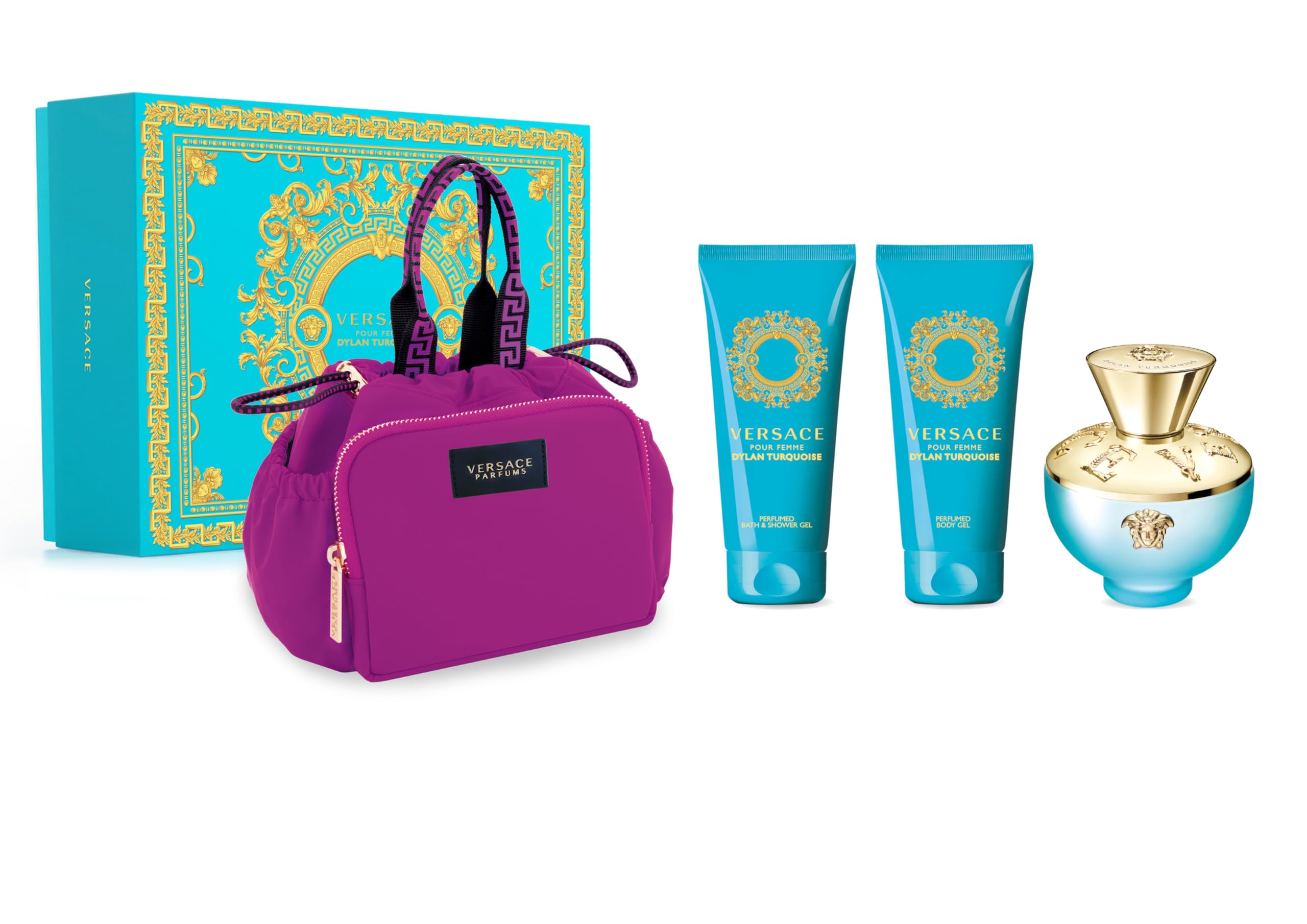[Set] Versace Dylan Turquoise 3.4 L+3.4bl+3.4sg+ Purple Purse Italy 1pcs Bybox EDT - Thumbnail 1