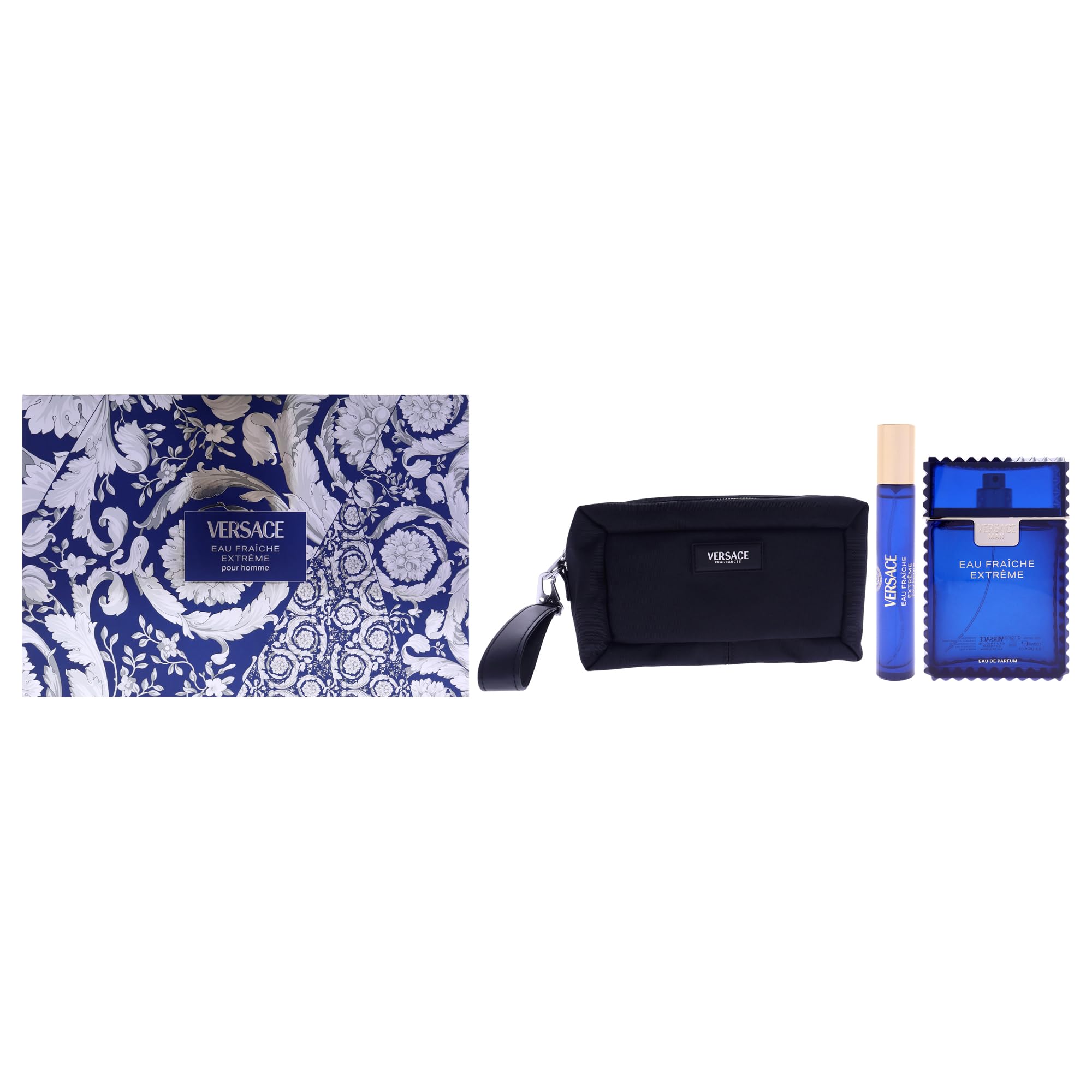 VERSACE EAU FRAICHE EXTREME(M)(H/B)3PC SET(3.4oz edp sp,10ml edp sp,Trousse)