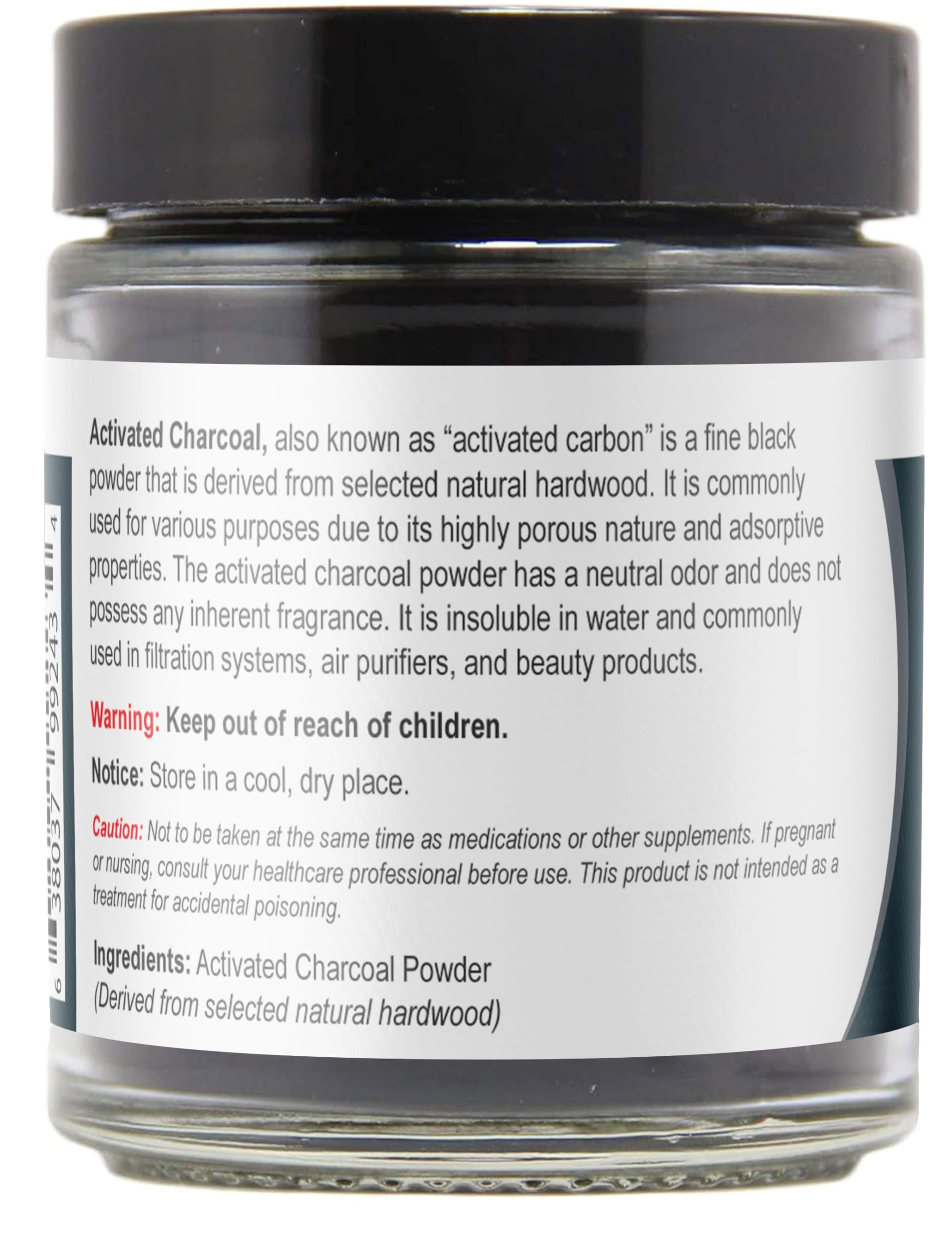 Viva Doria Activated Charcoal Powder Hardwood Derived Food Grade Glass Jar 1.2 - Thumbnail 2