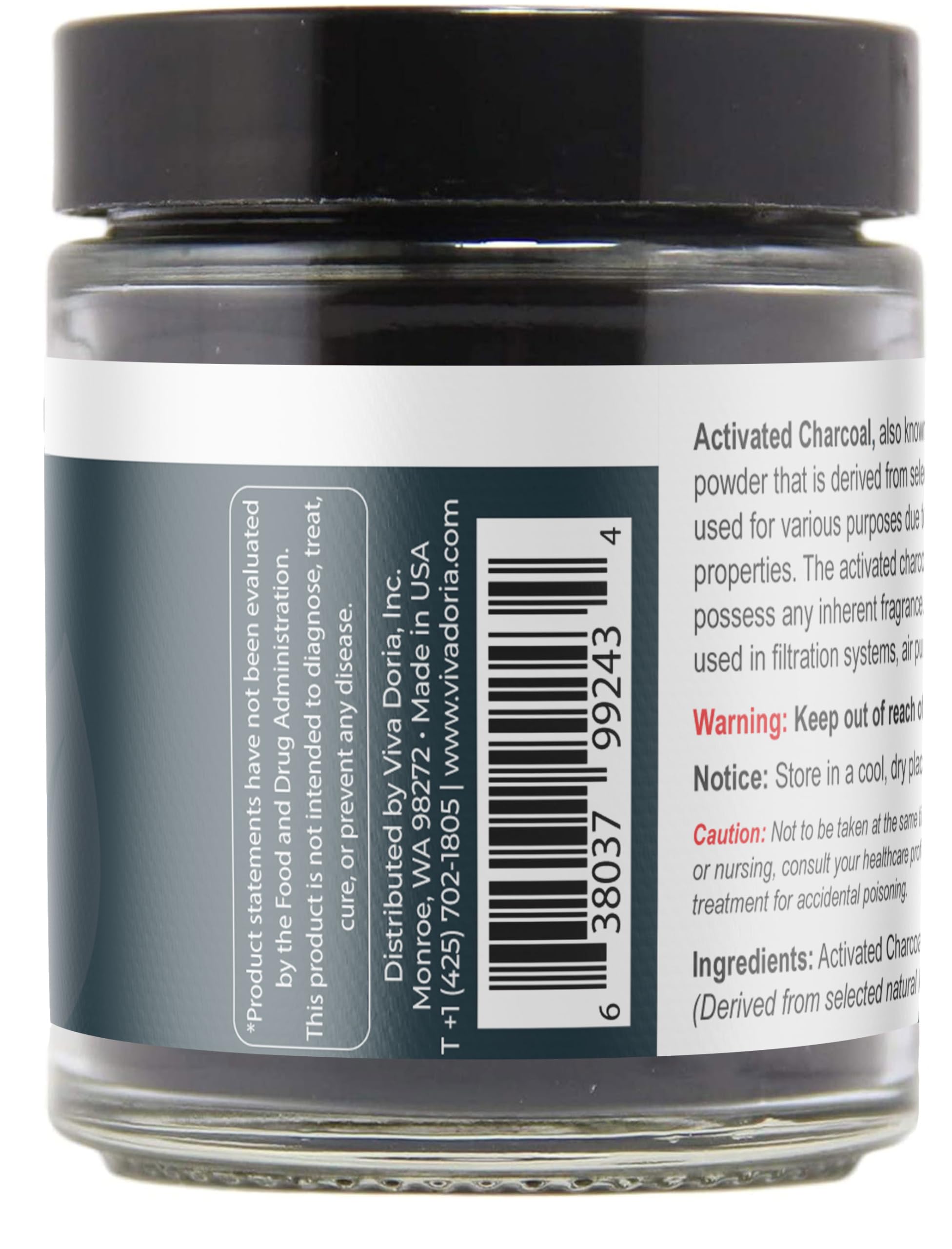 Viva Doria Activated Charcoal Powder Hardwood Derived Food Grade Glass Jar 1.2 - Thumbnail 3
