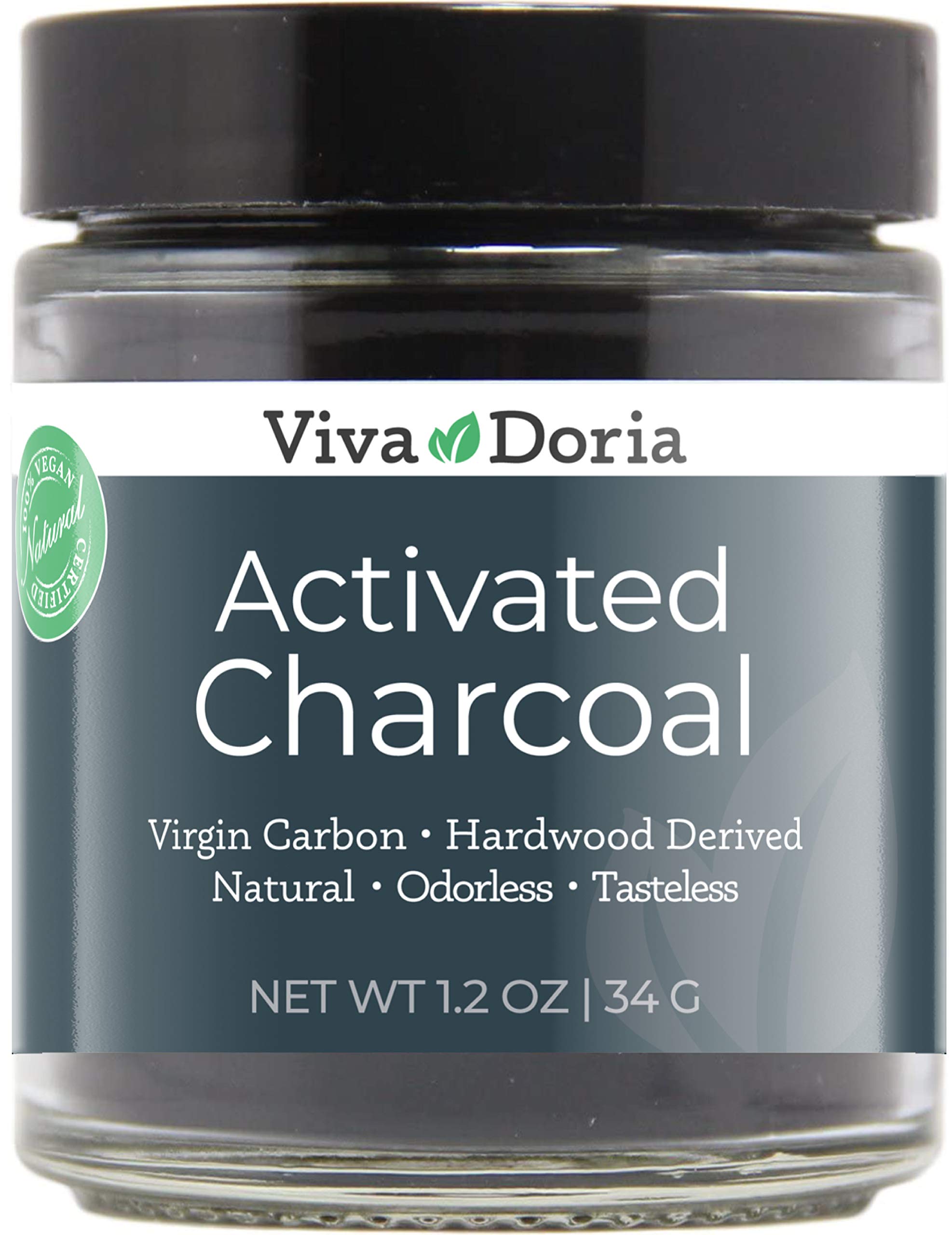 Viva Doria Activated Charcoal Powder Hardwood Derived Food Grade Glass Jar 1.2