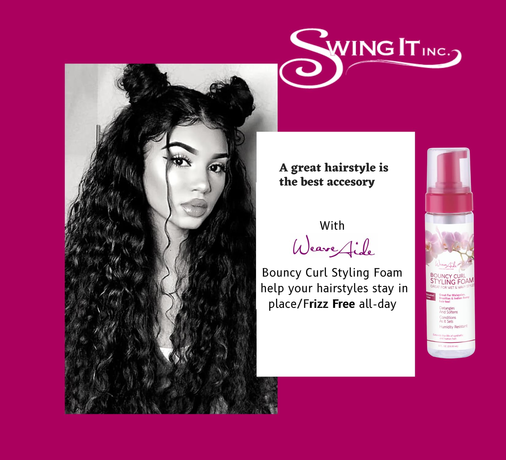 Weave Aide Bouncy Curl Styling Mousse . Frizz Control for Curl Definition and